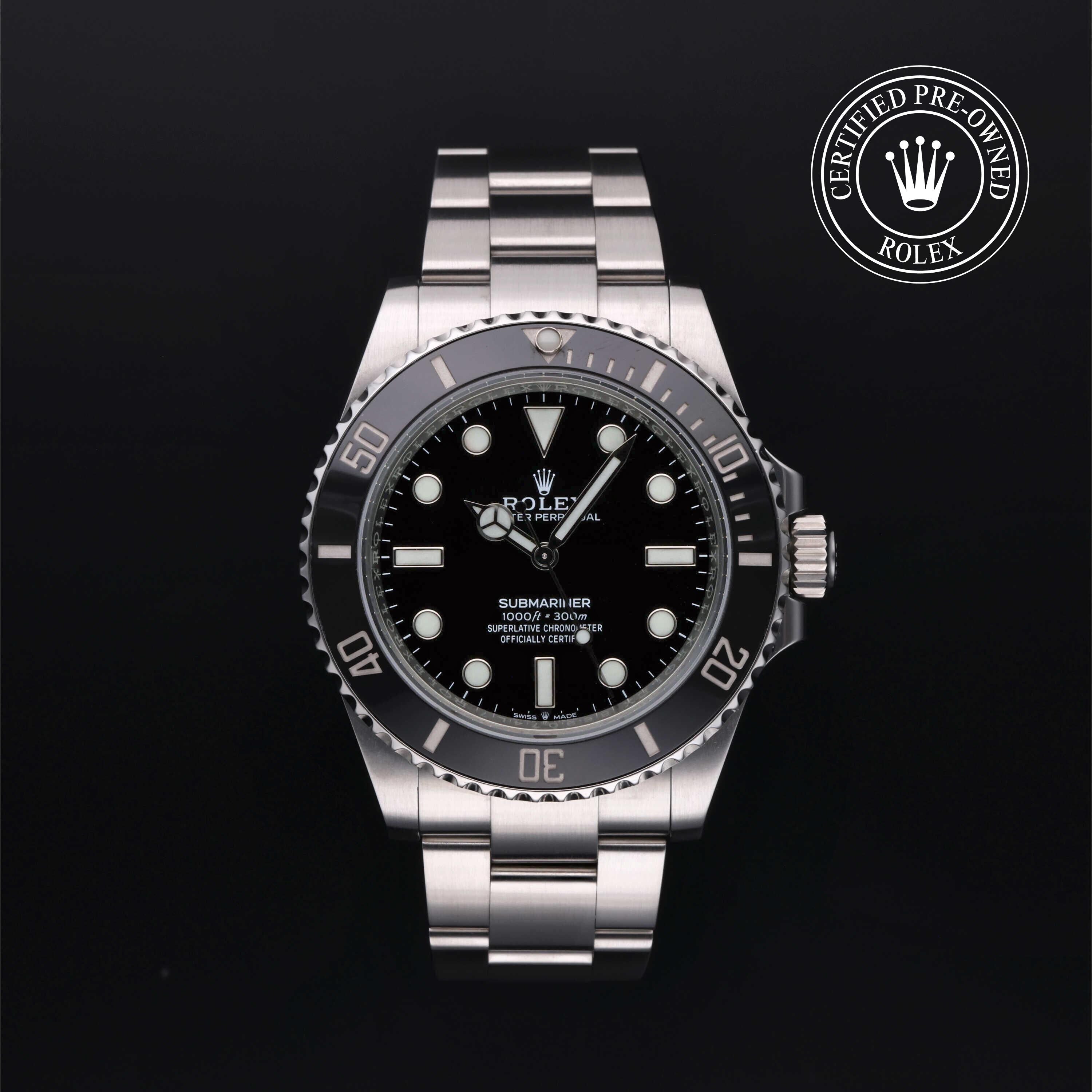 Rolex Certified Pre-owned Submariner M124060-0001 front on black background