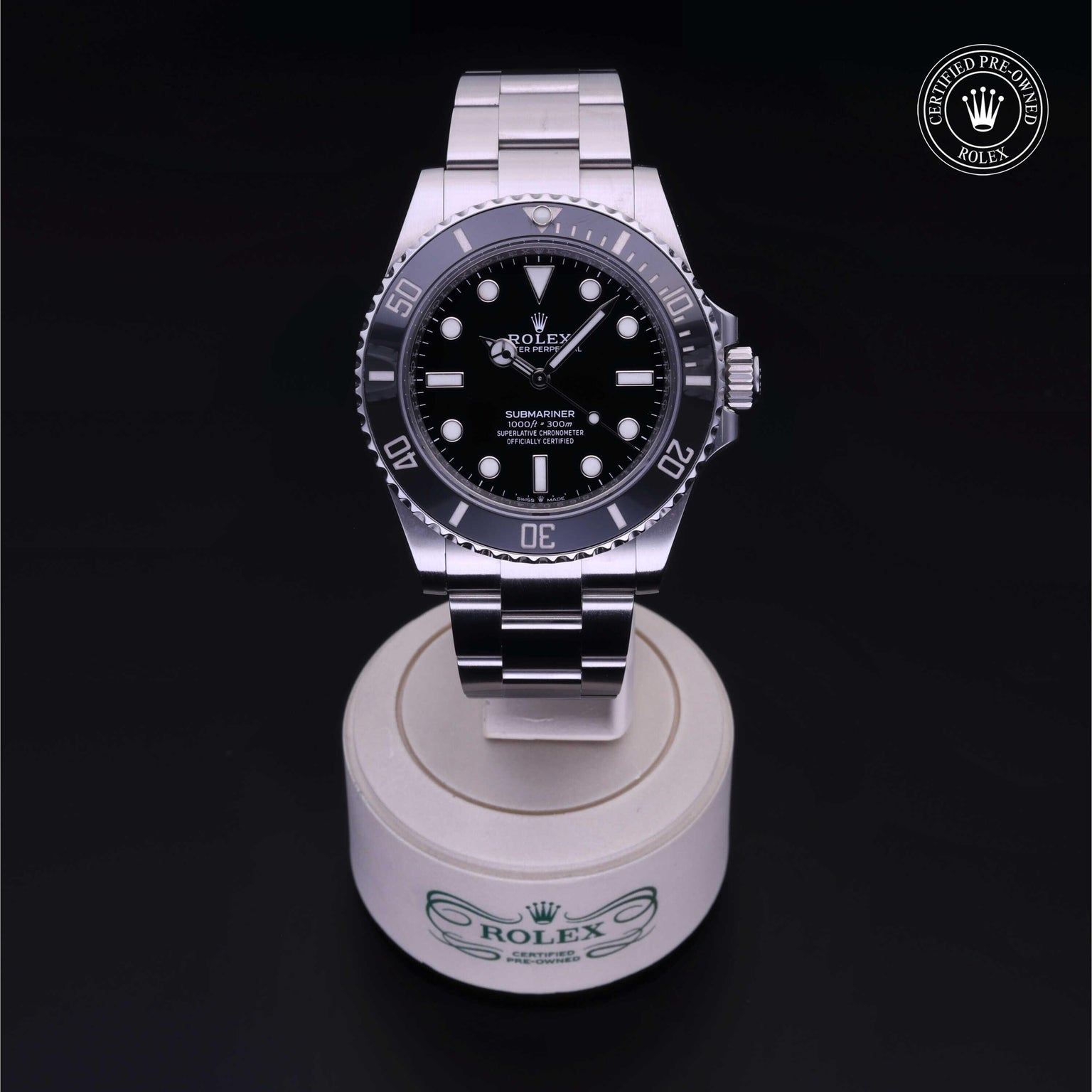 Rolex Certified Pre-owned Submariner M124060-0001 front on black background