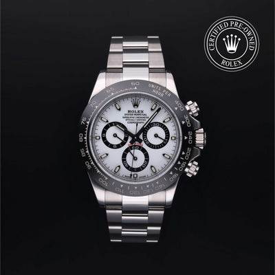 Rolex Certified Pre-owned Daytona M116500LN-0001 front on black background
