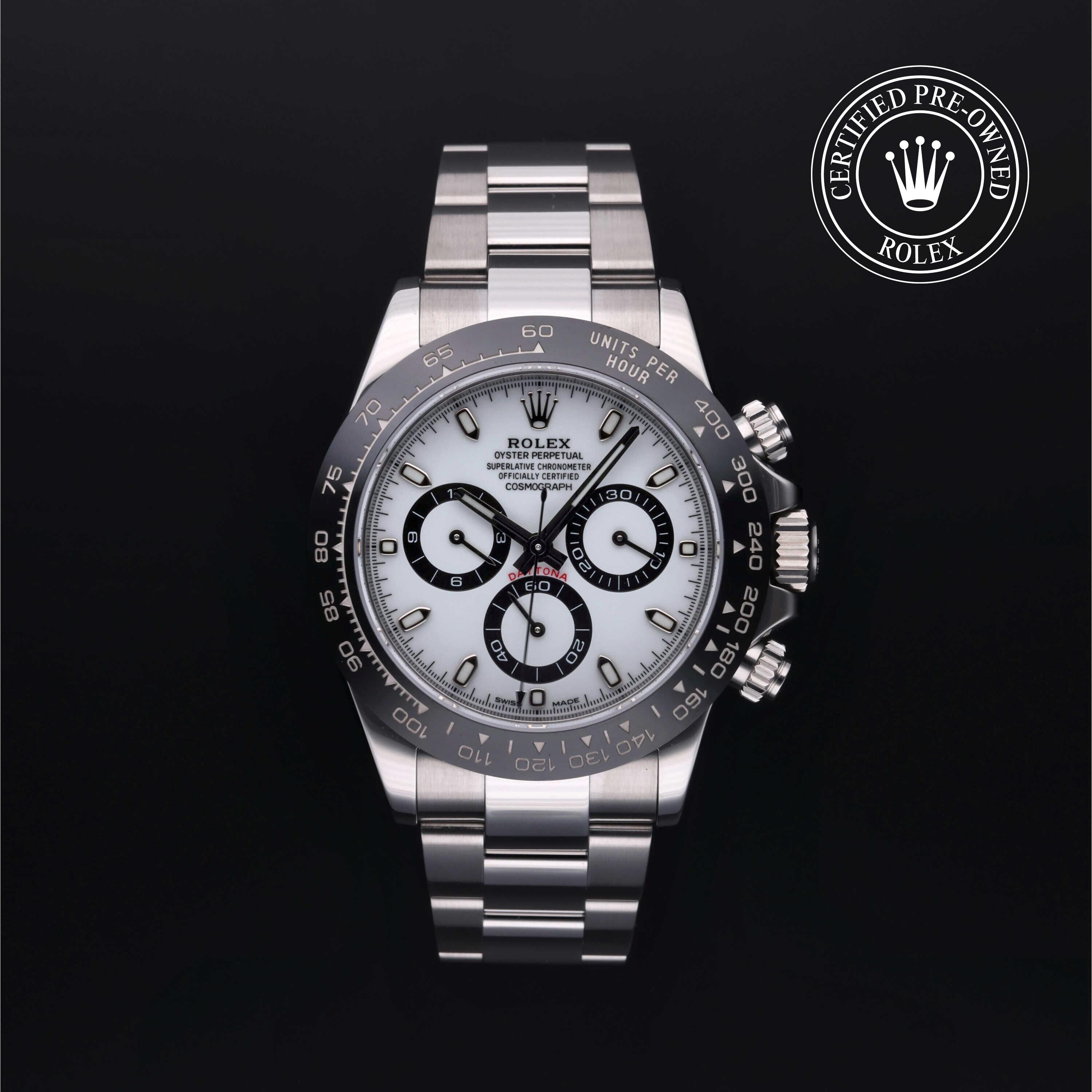 Rolex Certified Pre-owned Daytona M116500LN-0001 front on black background