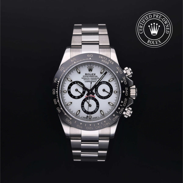 Rolex Certified Pre-owned Daytona M116500LN-0001 front on black background