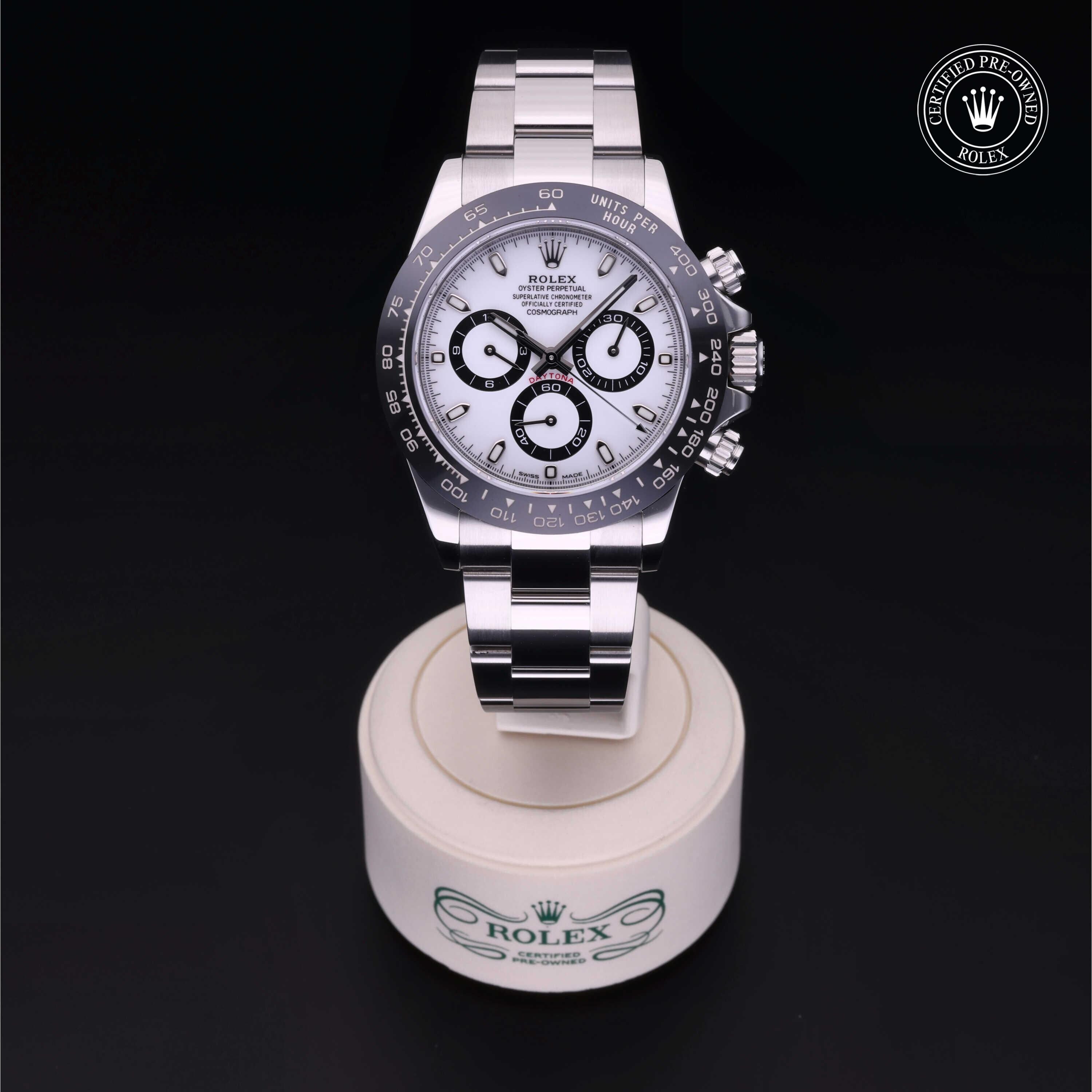 Rolex Certified Pre-owned Daytona M116500LN-0001 front on black background