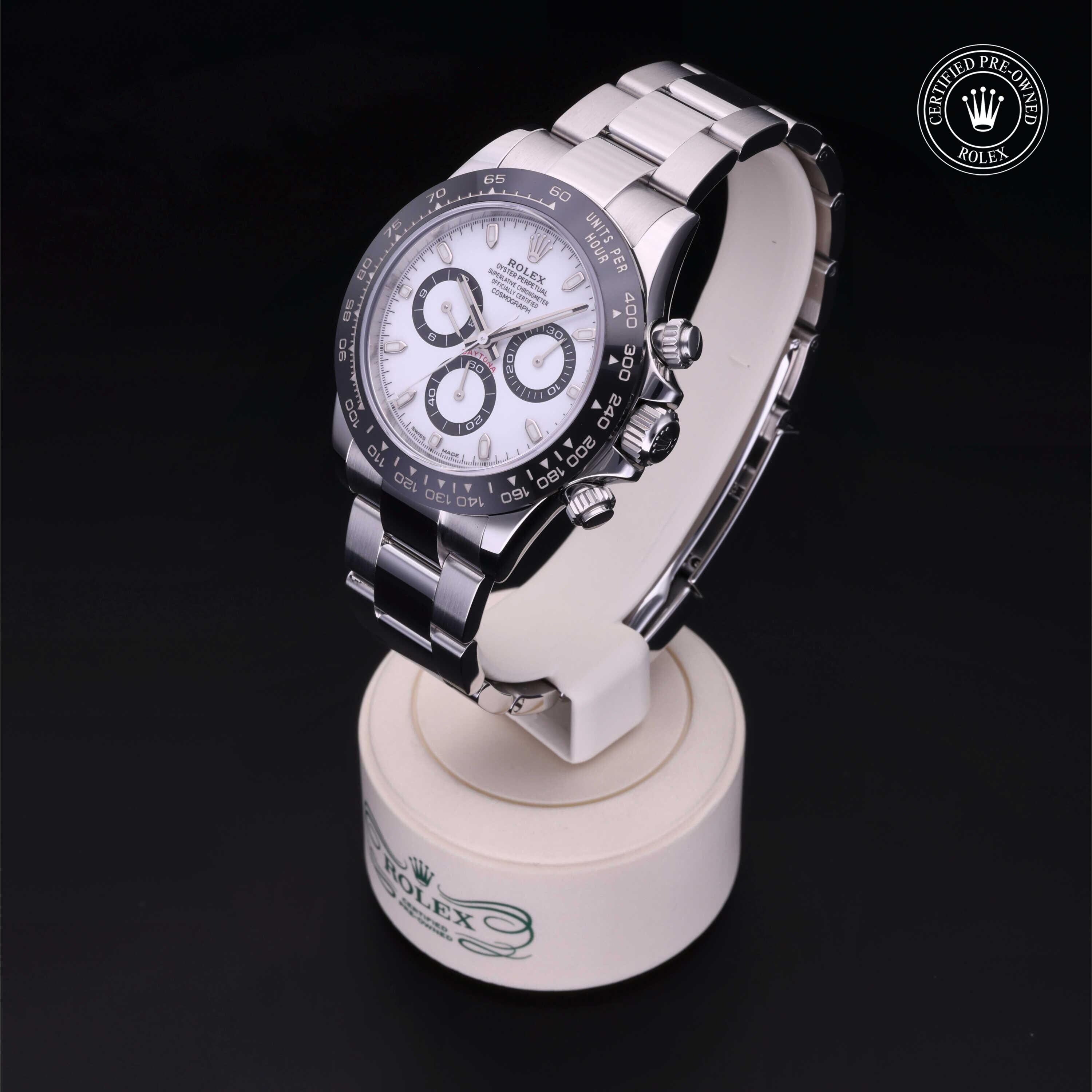 Rolex Certified Pre-owned Daytona M116500LN-0001 front on black background