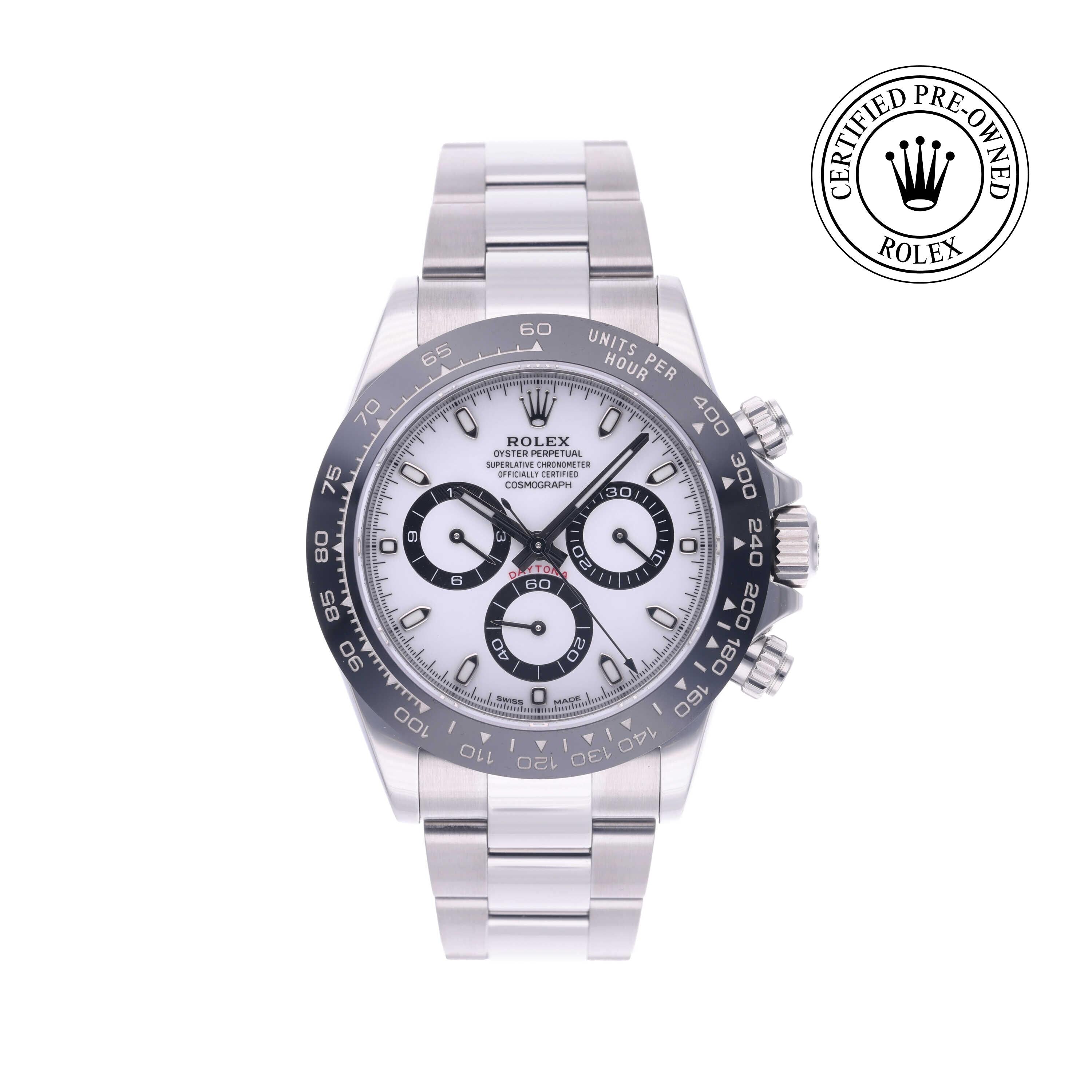 Rolex Certified Pre-owned Daytona M116500LN-0001 front on white background