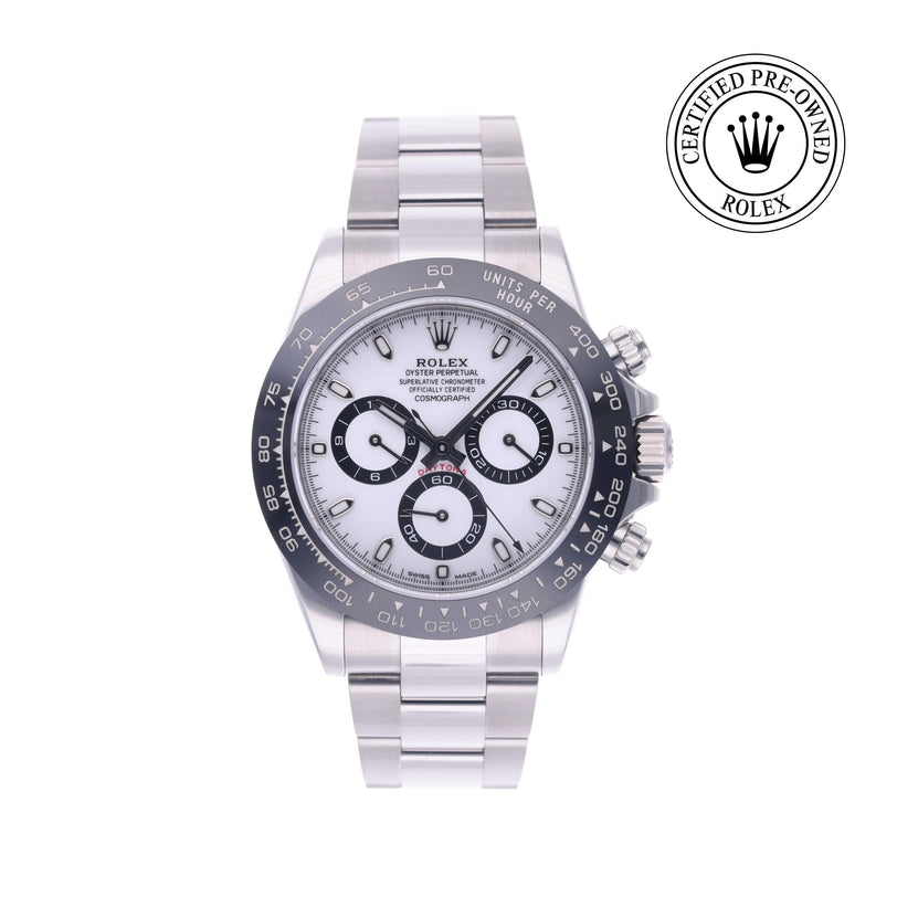 Rolex Certified Pre-owned Daytona M116500LN-0001 front on white background