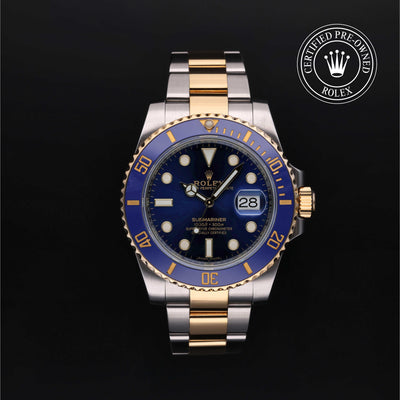 Rolex Certified Pre-owned Submariner M116613LB-0005 front on black background