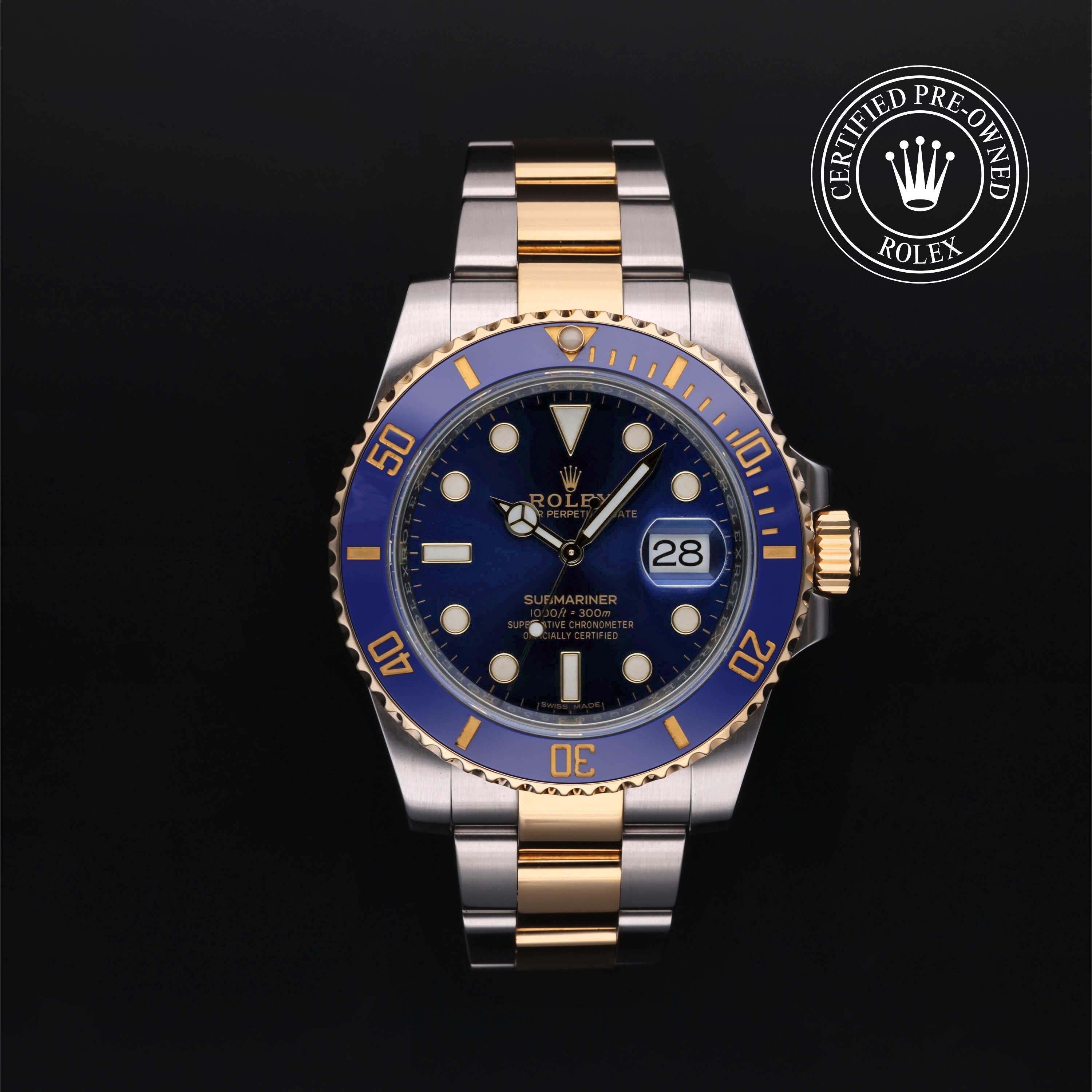 Rolex Certified Pre-owned Submariner M116613LB-0005 front on black background