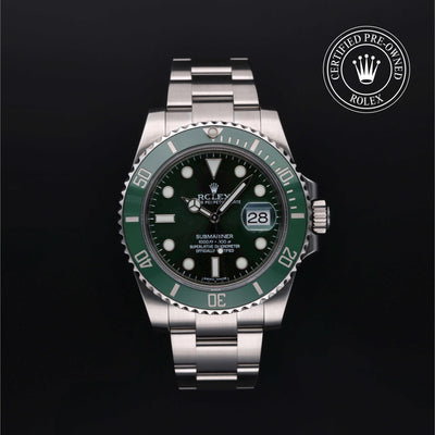 Rolex Certified Pre-owned Submariner M116610LV-0002 front on black background