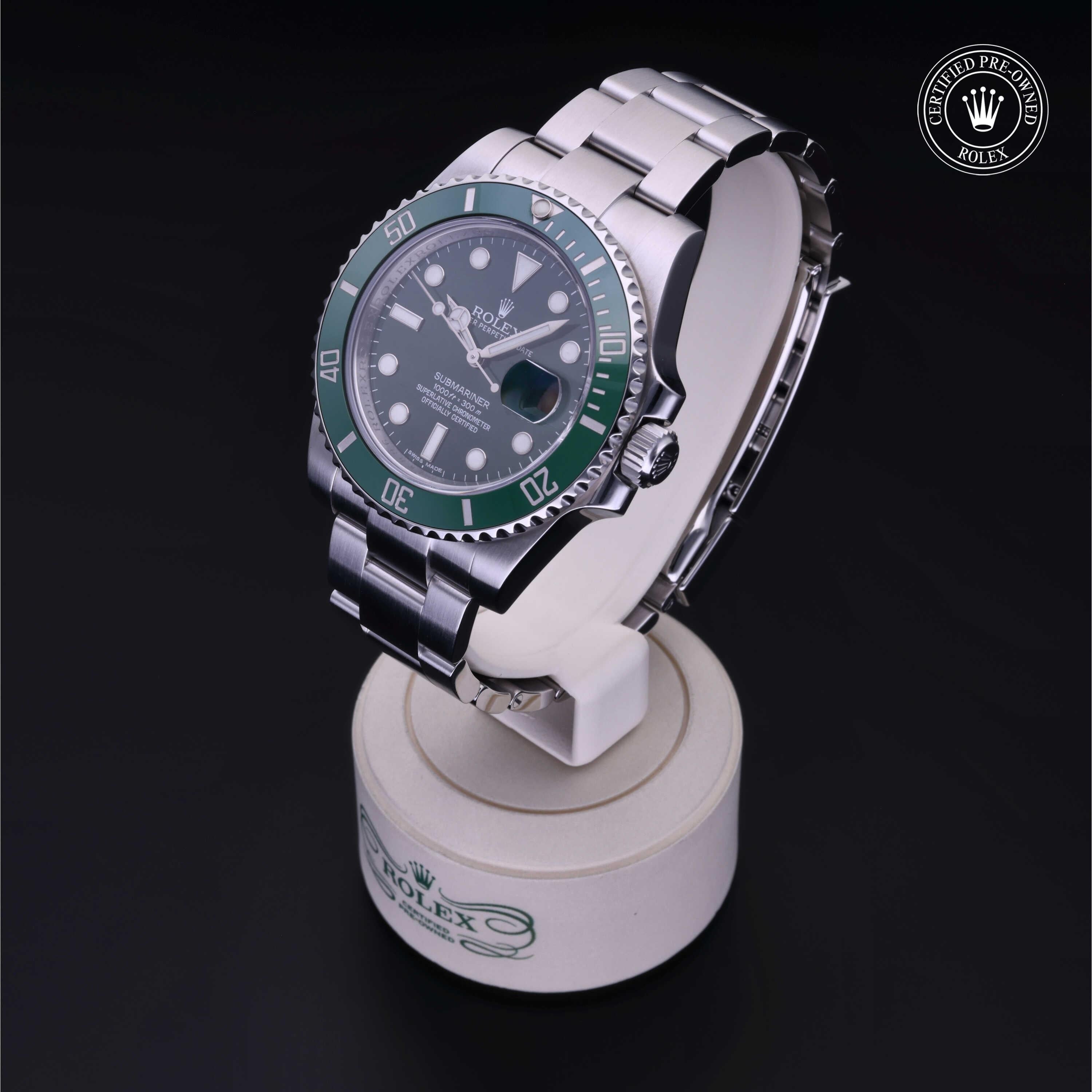Rolex Certified Pre-owned Submariner M116610LV-0002 front on black background