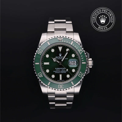 Rolex Certified Pre-owned Submariner M116610LV-0002 front on black background