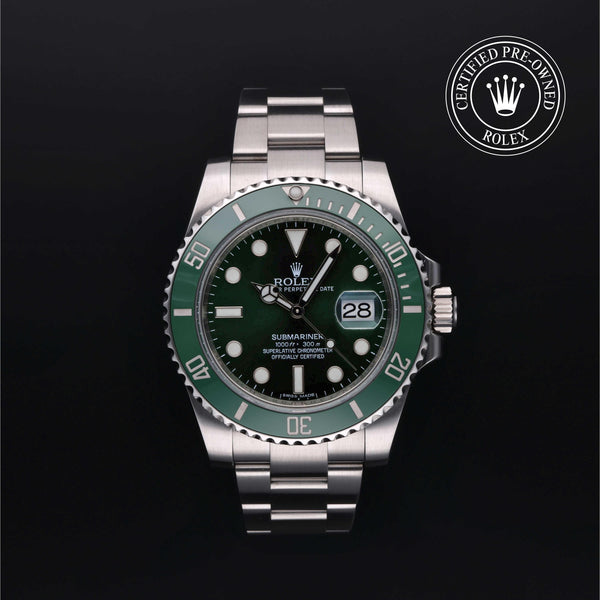 Rolex Certified Pre-owned Submariner M116610LV-0002 front on black background