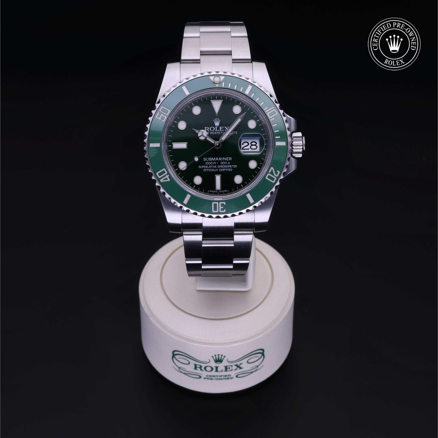 Rolex Certified Pre-owned Submariner M116610LV-0002 front on black background