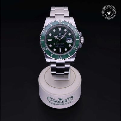 Rolex Certified Pre-owned Submariner M116610LV-0002 front on black background