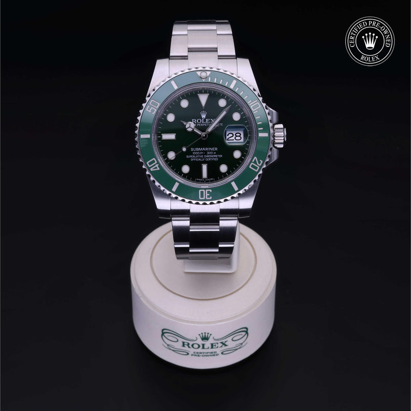 Rolex Certified Pre-owned Submariner M116610LV-0002 front on black background