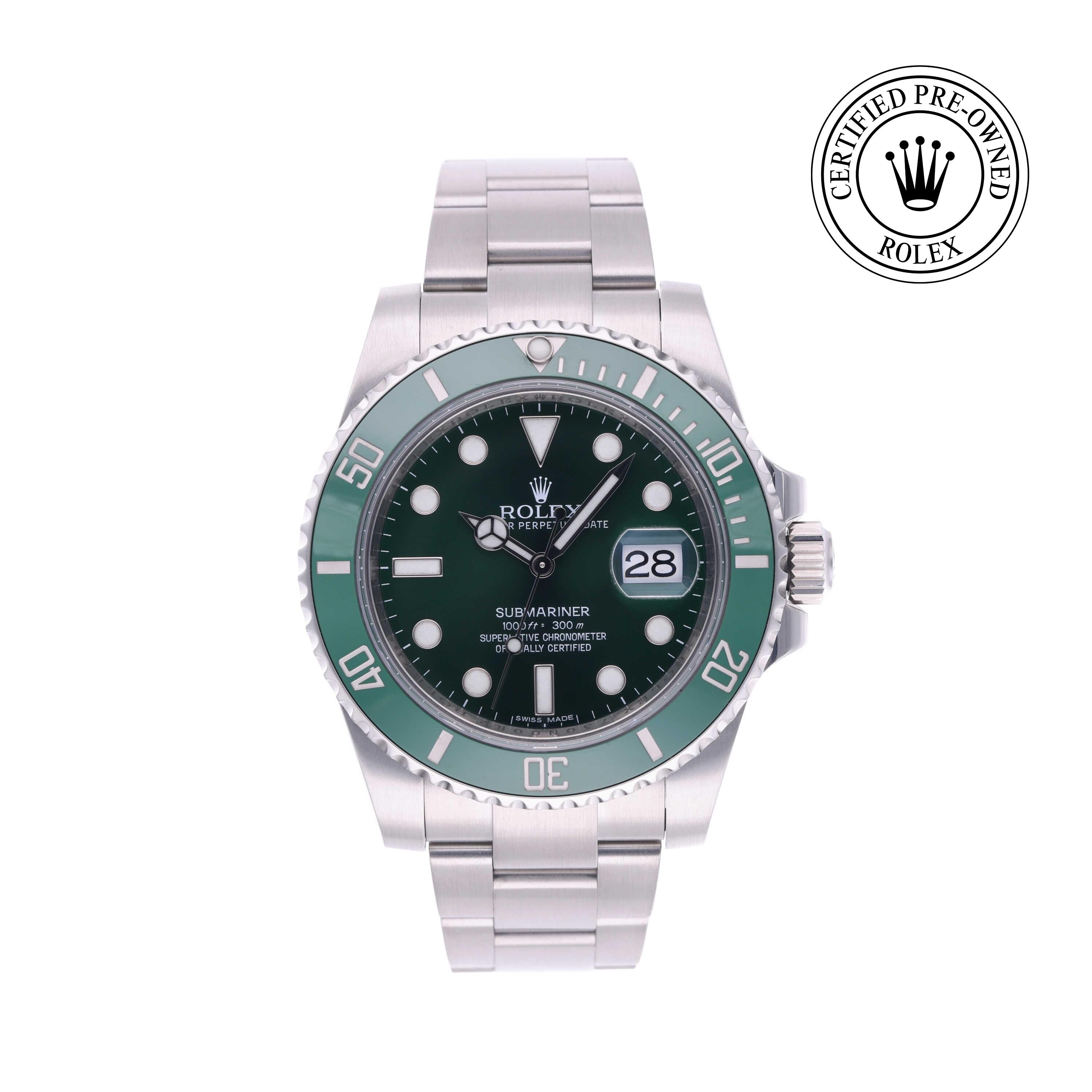 Rolex Certified Pre-owned Submariner M116610LV-0002 front on white background