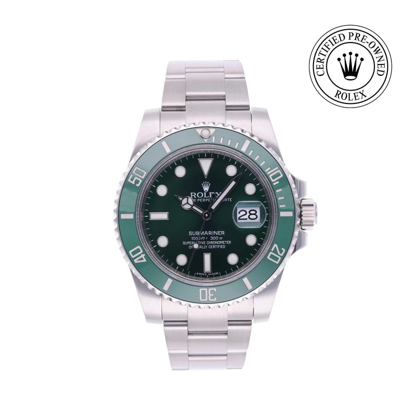 Rolex Certified Pre-owned Submariner M116610LV-0002 front on white background