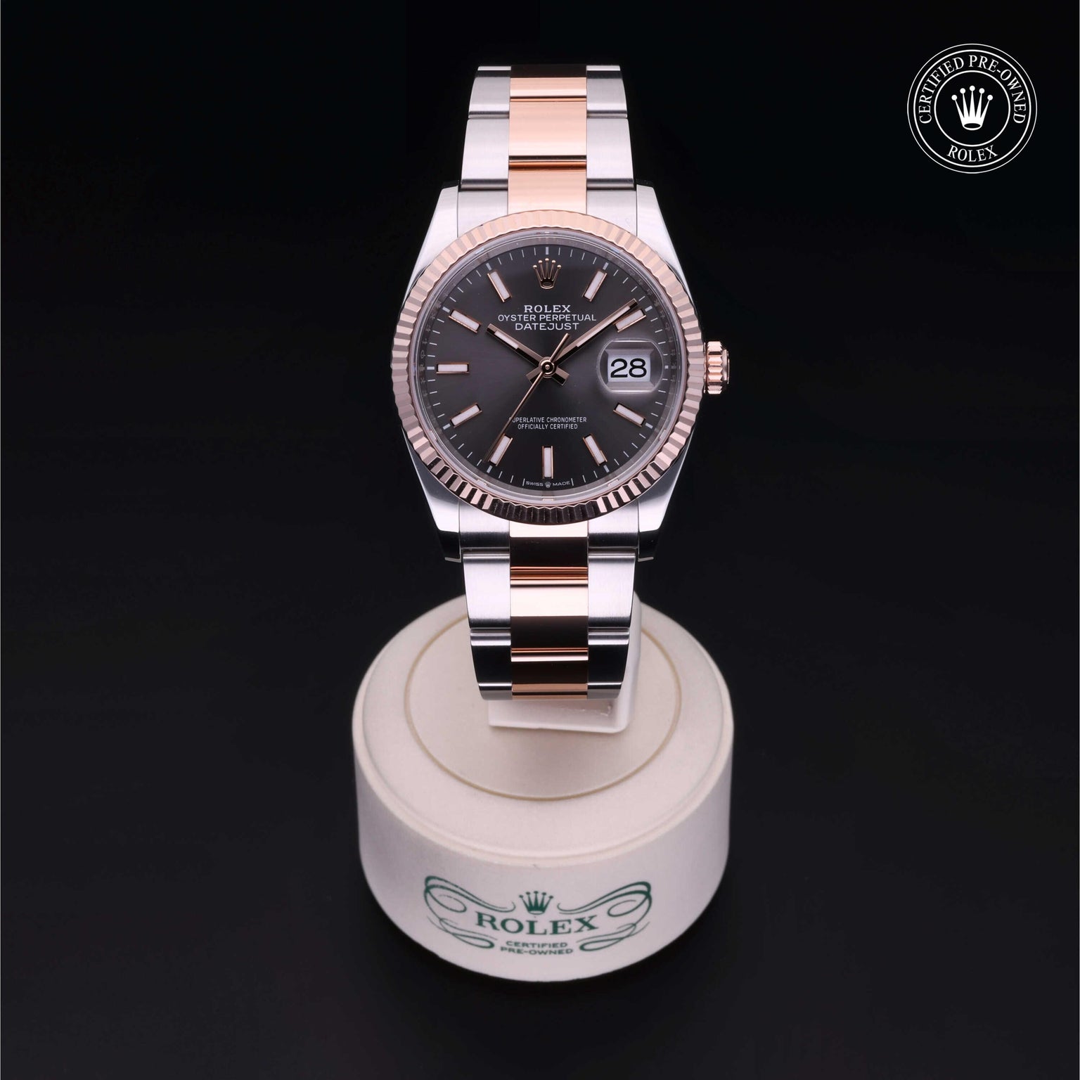 Rolex Certified Pre-owned Datejust M126231-0020 front on black background