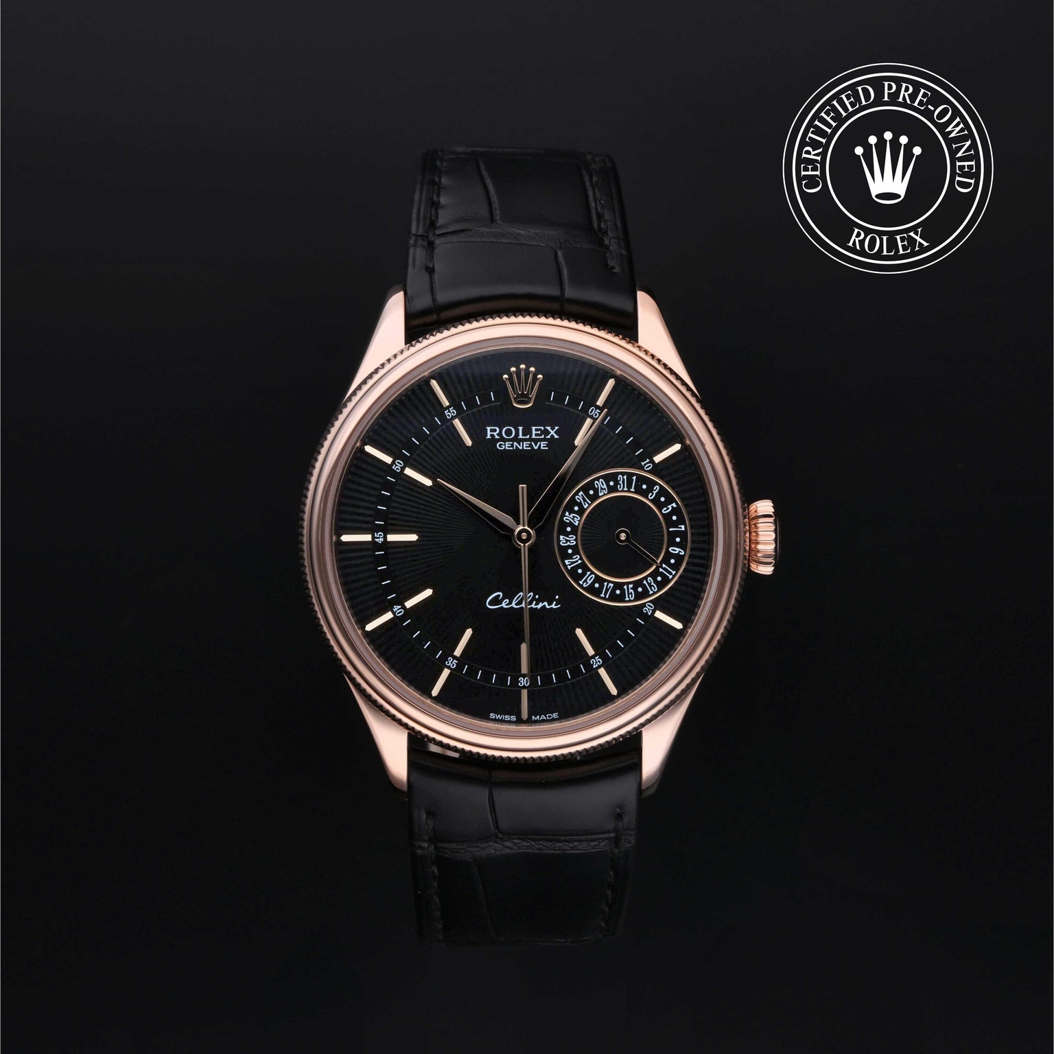 Rolex Certified Pre-owned Cellini M50515-0002 front on black background