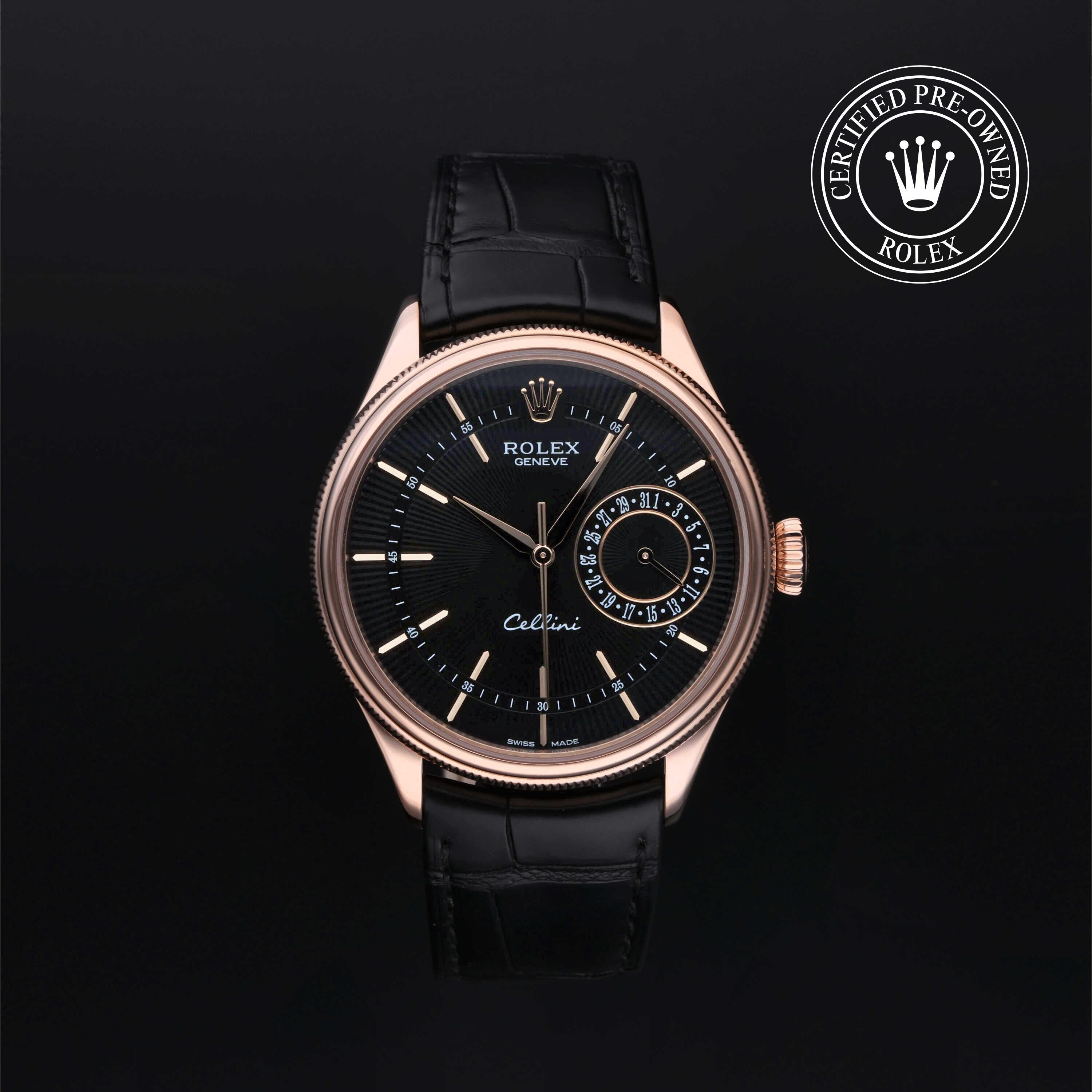 Rolex Certified Pre-owned Cellini M50515-0002 front on black background