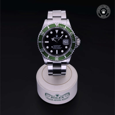 Rolex Certified Pre-owned Submariner M16610LV-0002 front on black background