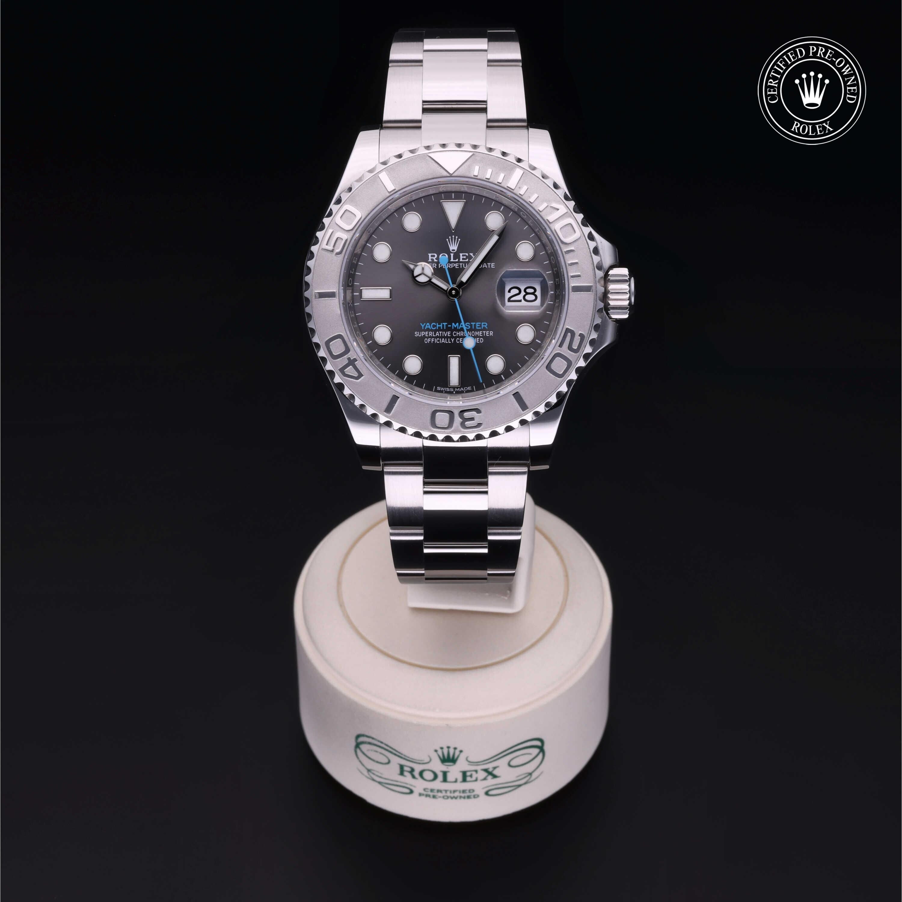 Rolex Certified Pre-owned Yacht-Master M116622-0003 front on black background