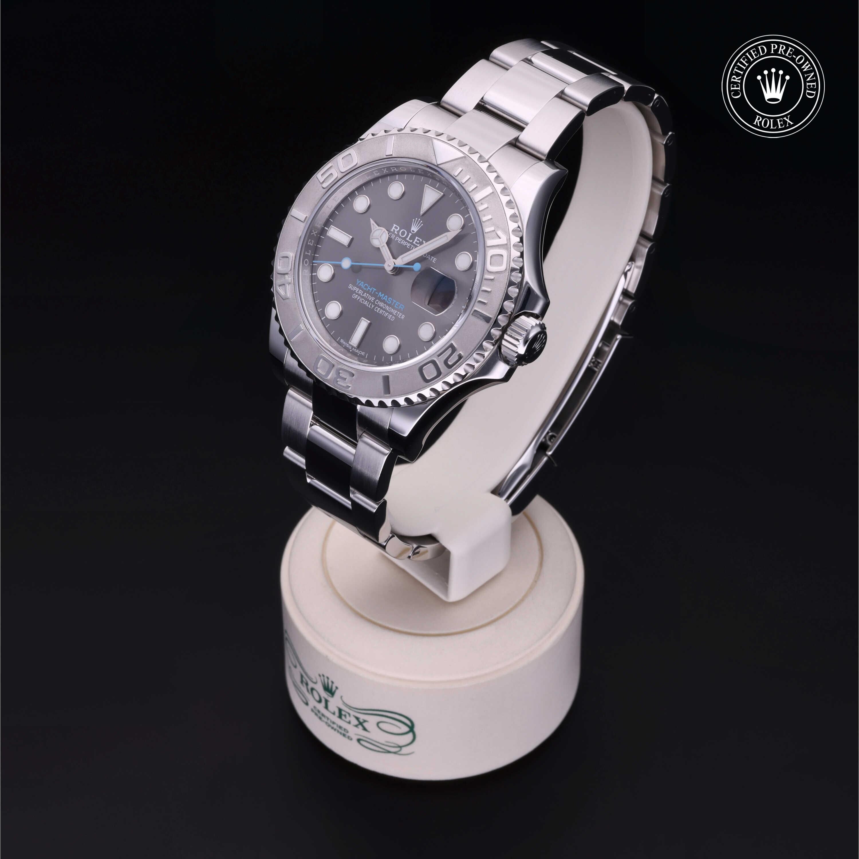 Rolex Certified Pre-owned Yacht-Master M116622-0003 front on black background