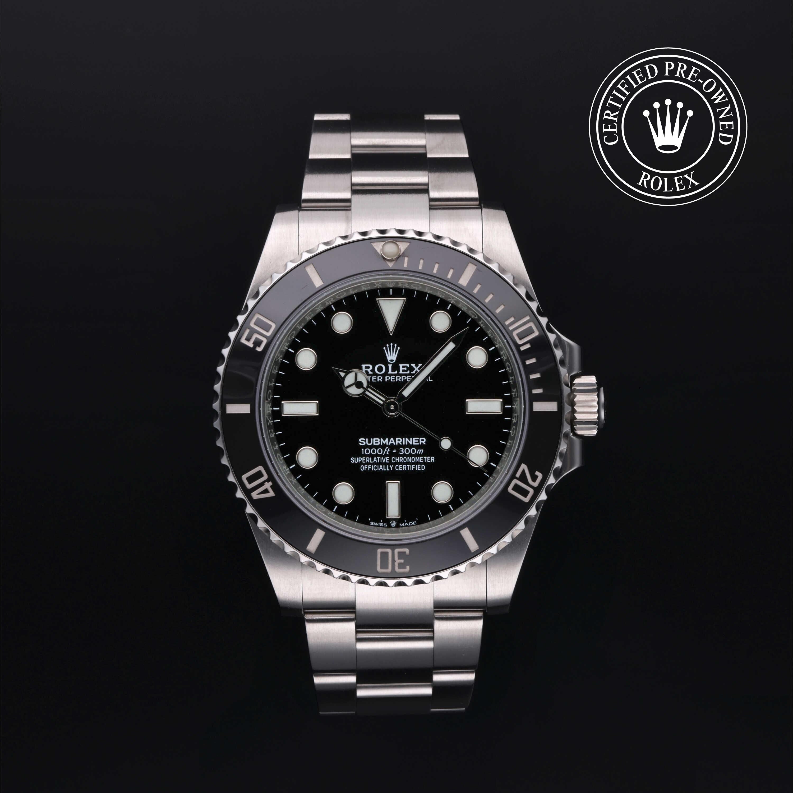 Rolex Certified Pre-owned Submariner M124060-0001 front on black background