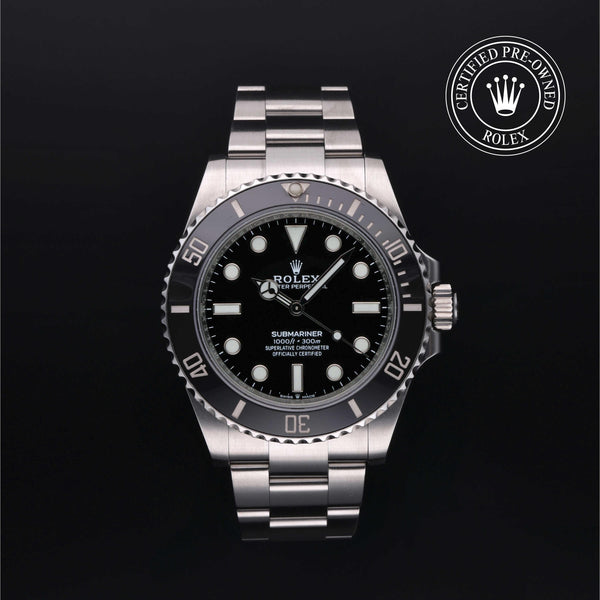 Rolex Certified Pre-owned Submariner M124060-0001 front on black background