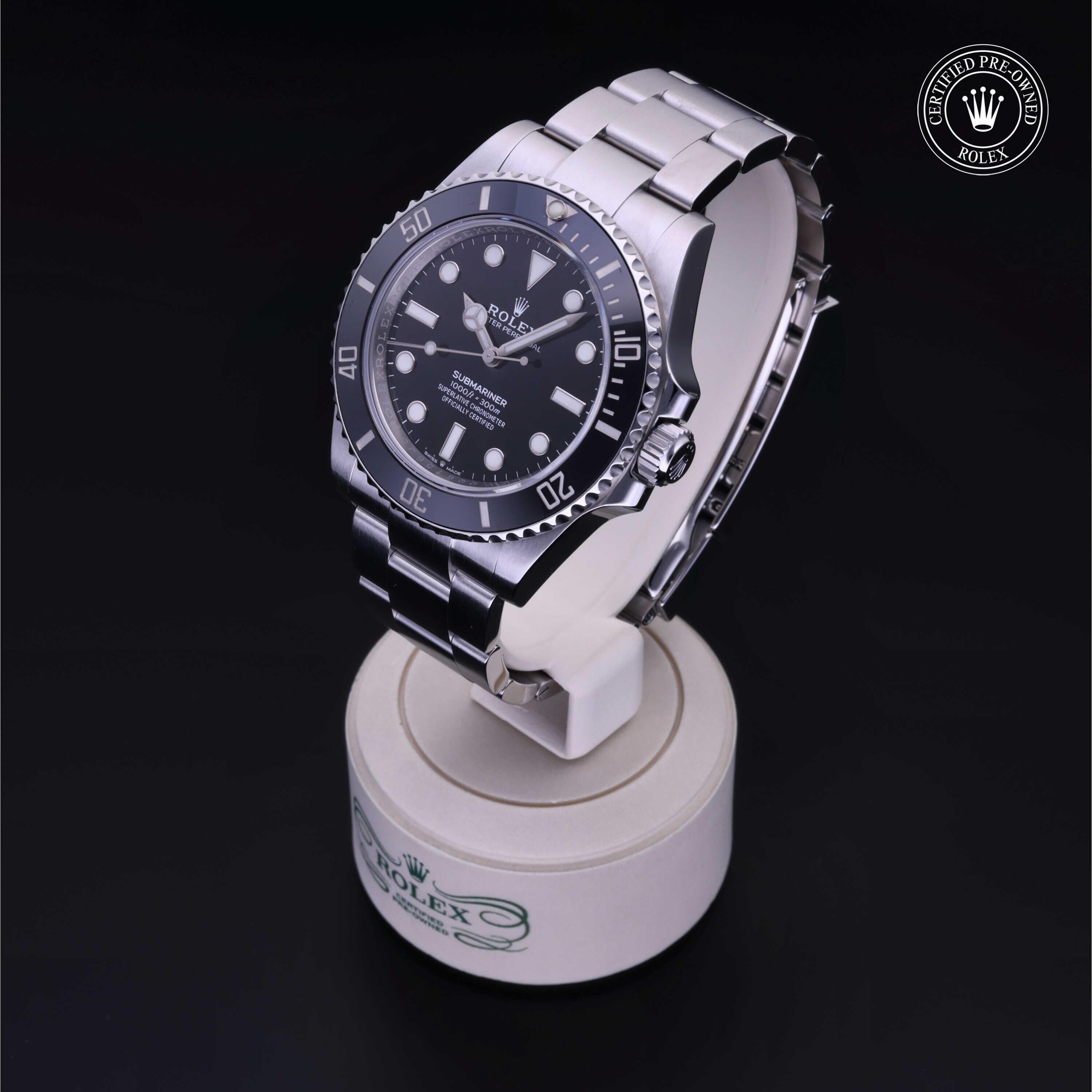 Rolex Certified Pre-owned Submariner M124060-0001 front on black background