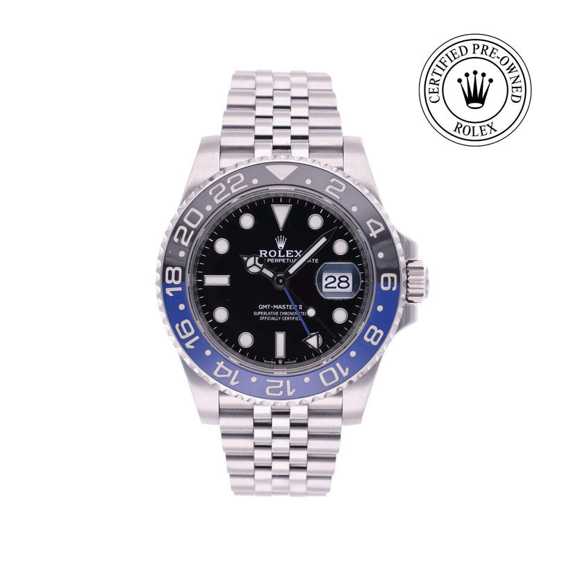 Rolex Certified Pre-owned GMT M126710BLNR-0002 front on white background