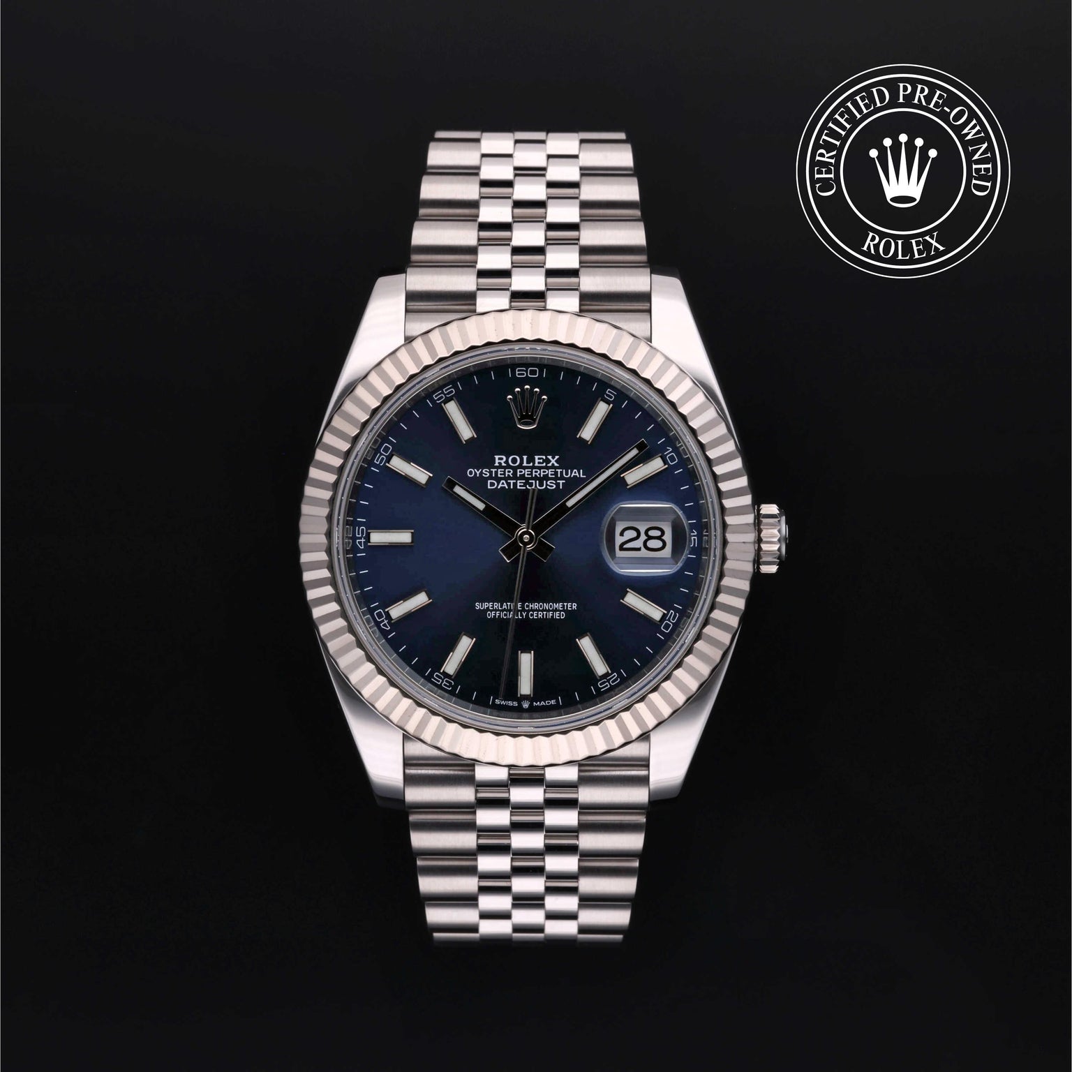 Rolex Certified Pre-owned Datejust M126334-0002 front on black background