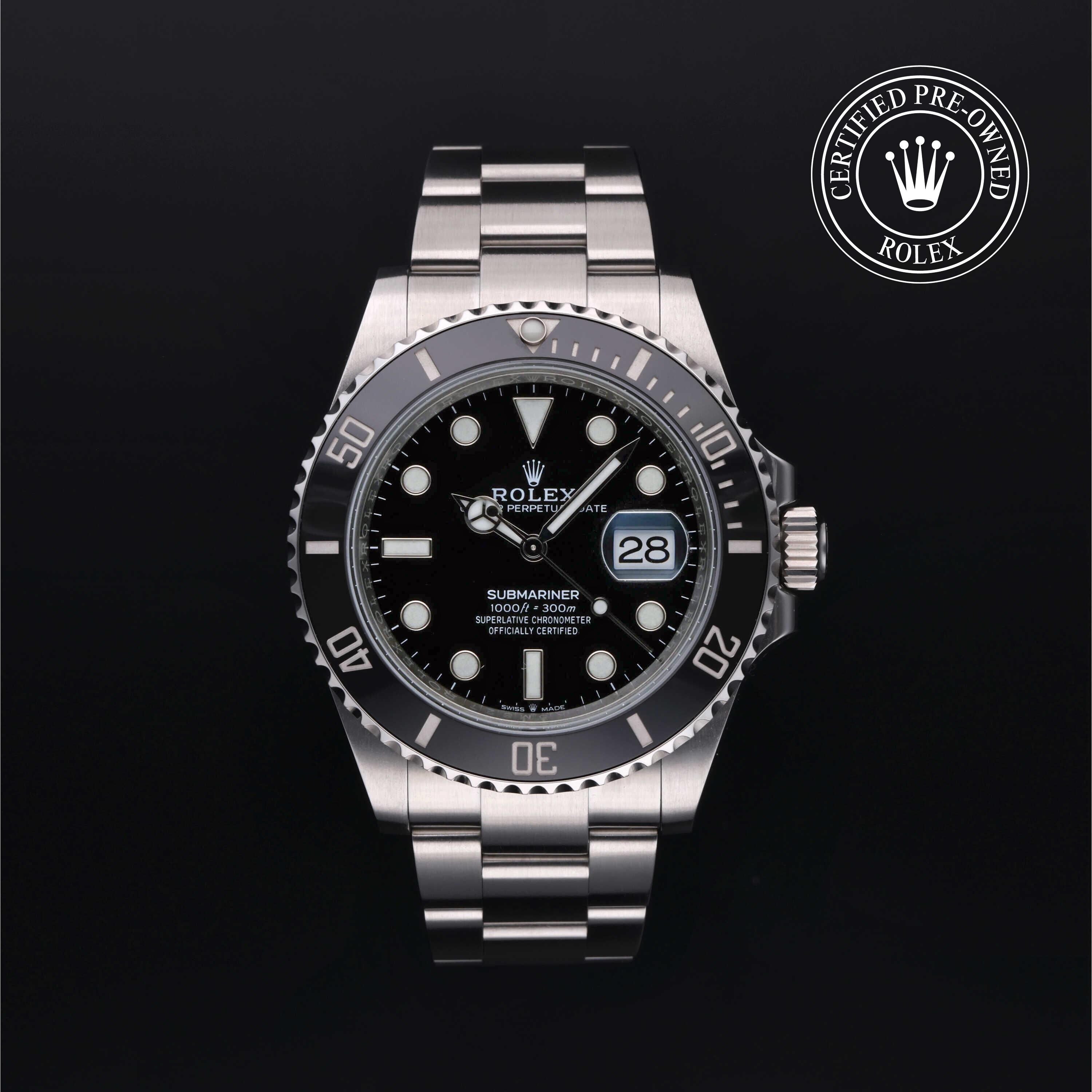 Rolex Certified Pre-owned Submariner M126610LN-0001 front on black background