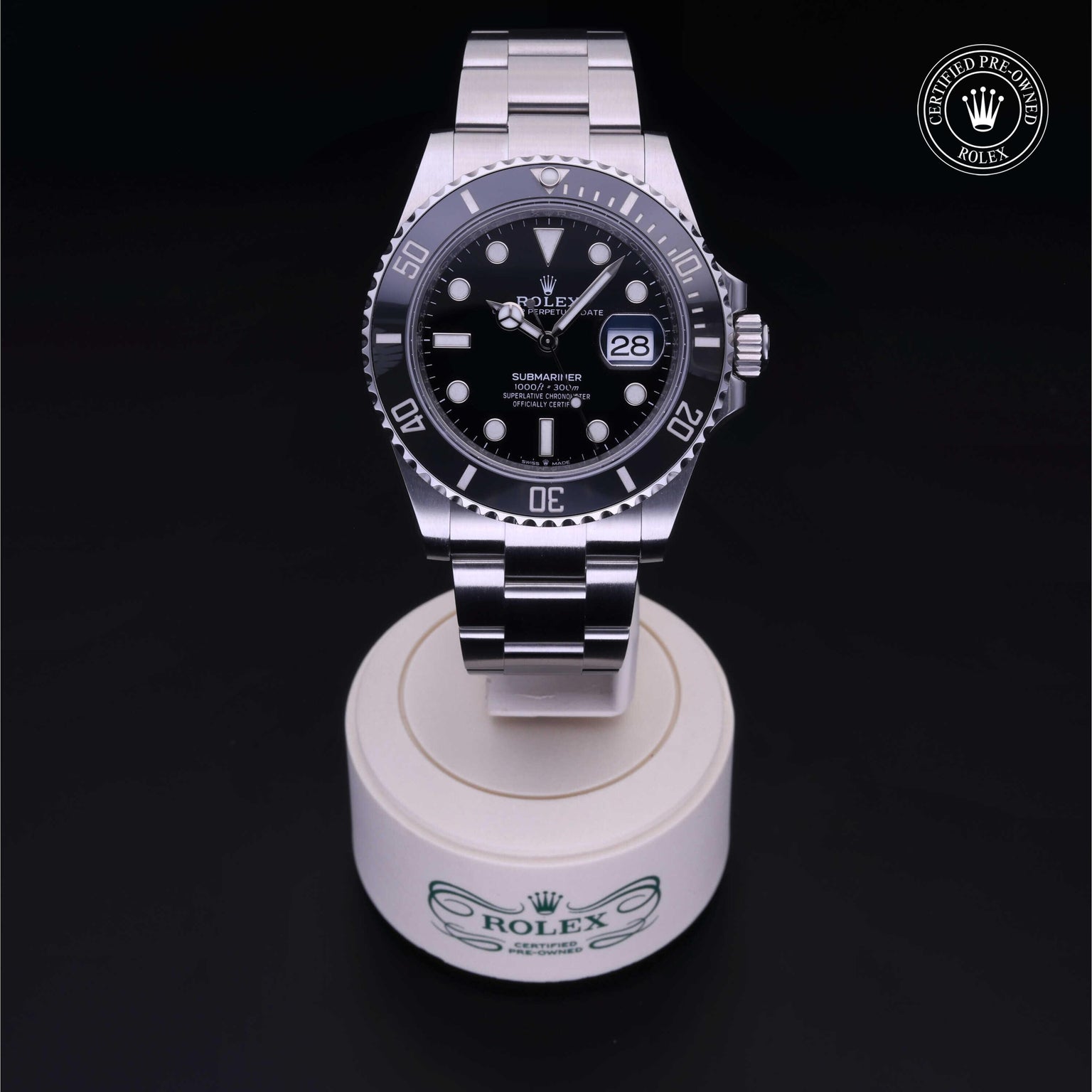 Rolex Certified Pre-owned Submariner M126610LN-0001 front on black background