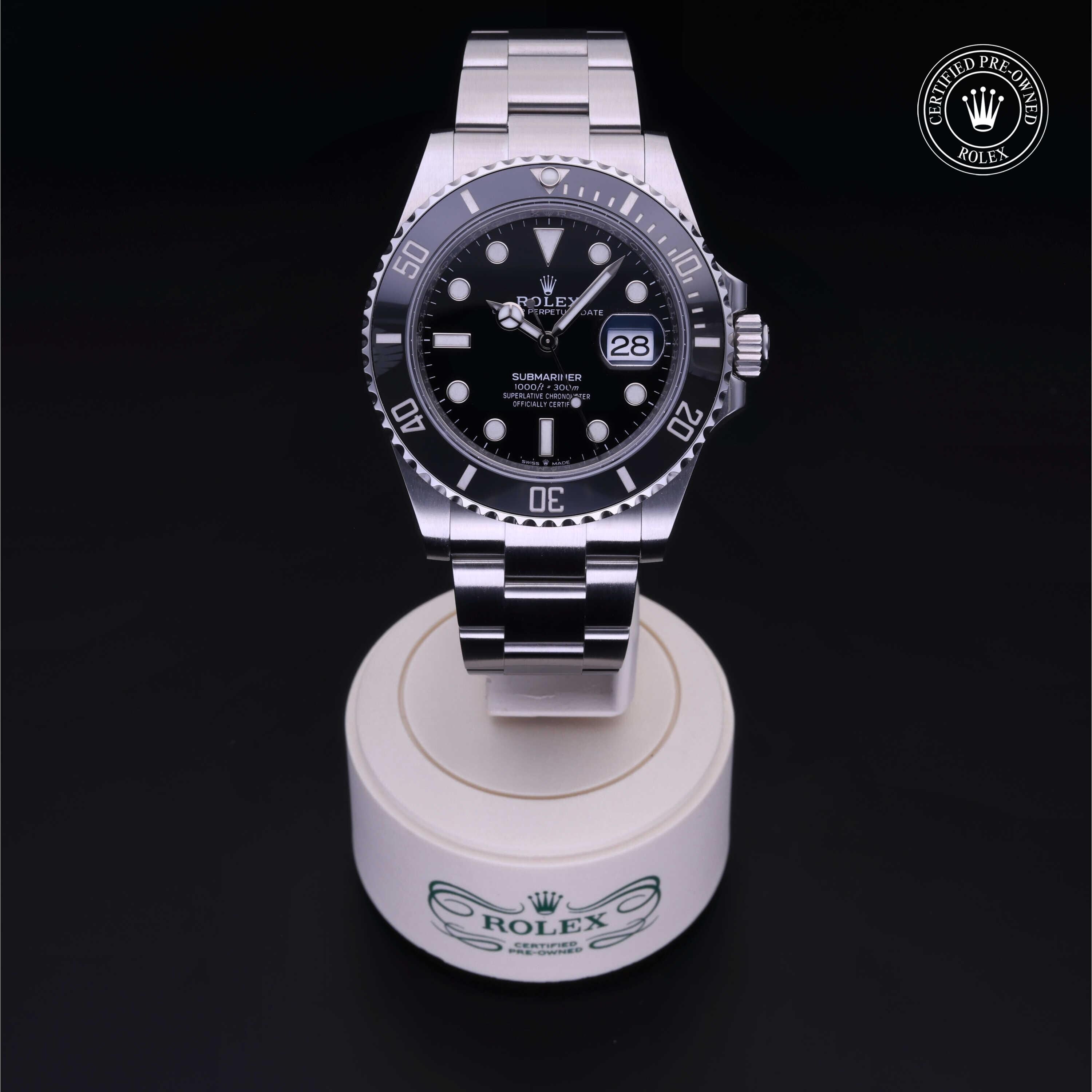Rolex Certified Pre-owned Submariner M126610LN-0001 front on black background