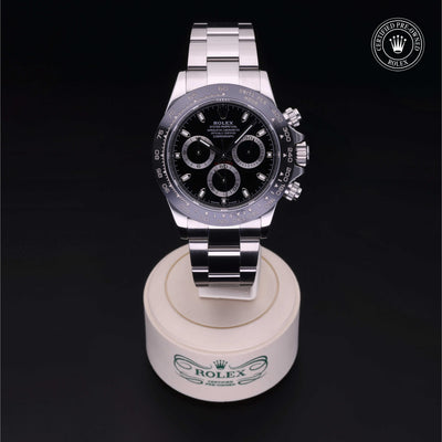Rolex Certified Pre-owned Daytona M116500LN-0002 front on black background