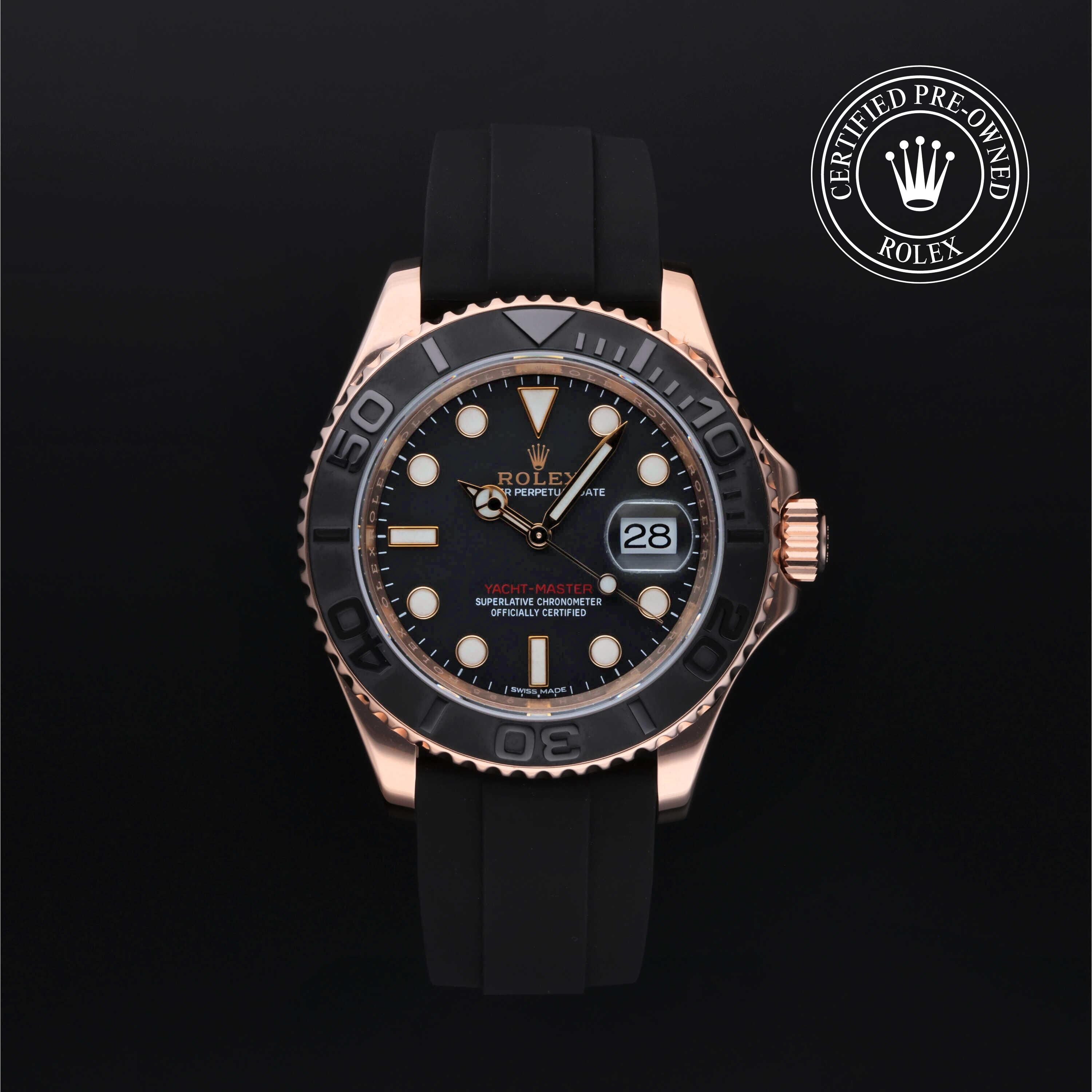 Rolex Certified Pre-owned Yacht-Master M116655-0001 front on black background