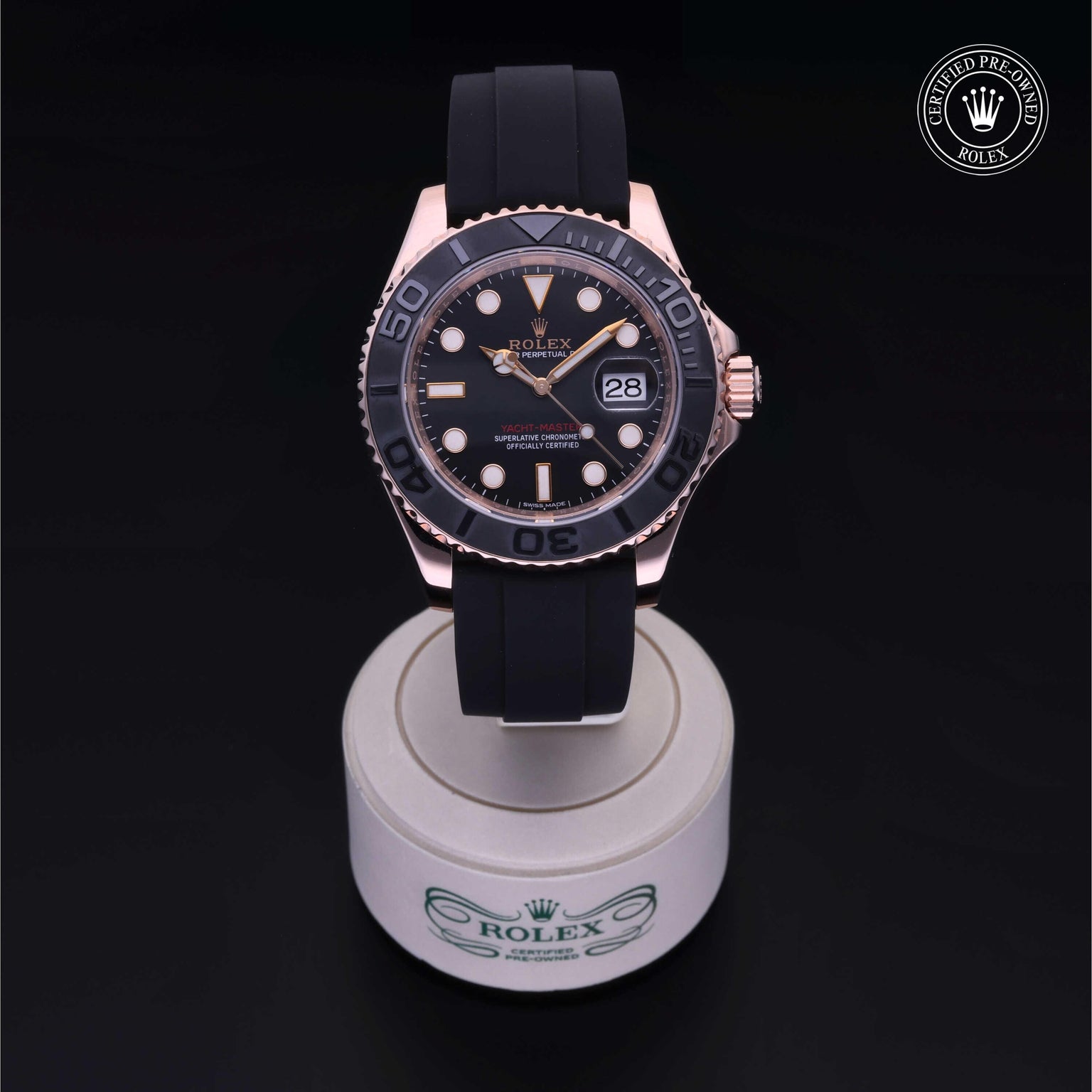 Rolex Certified Pre-owned Yacht-Master M116655-0001 front on black background