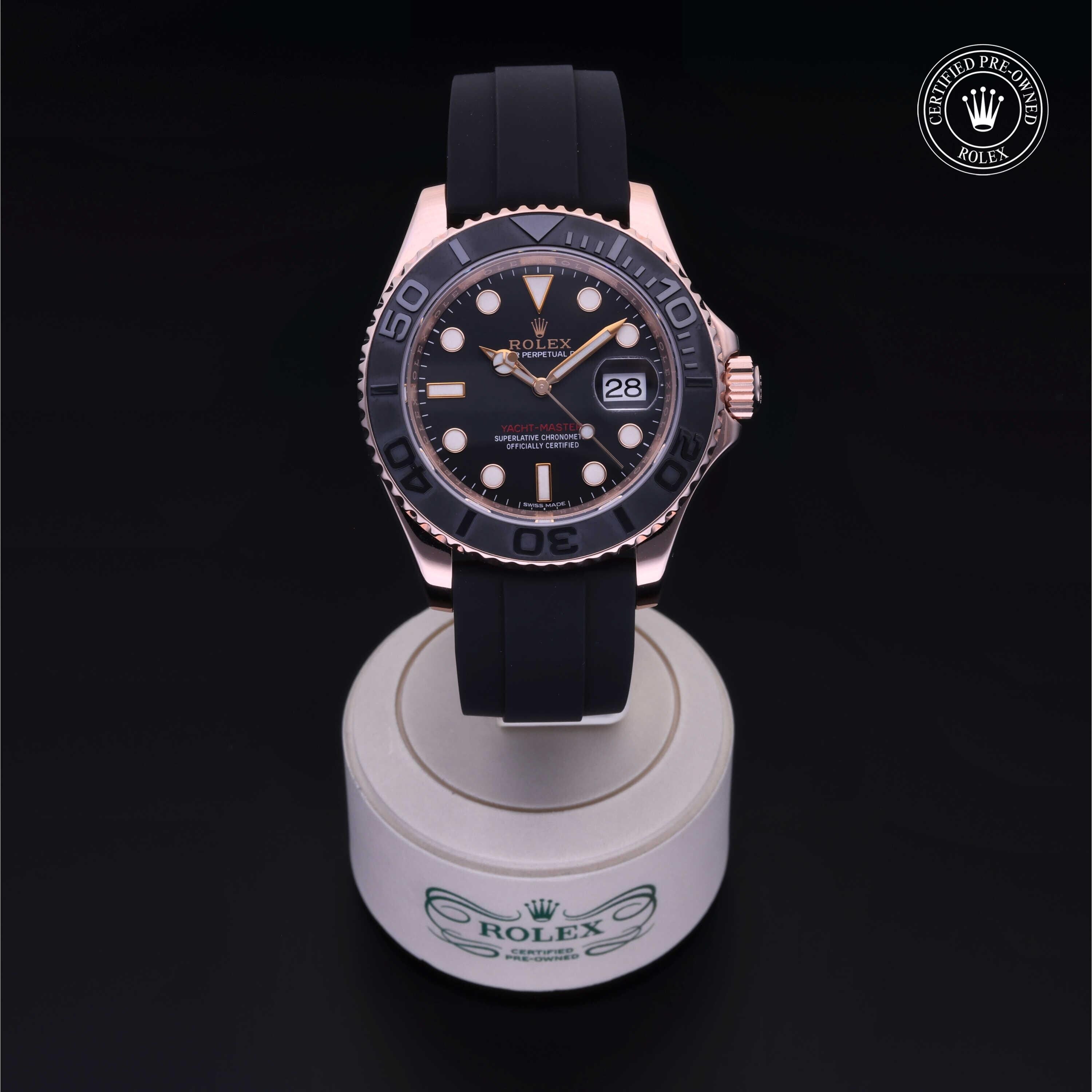 Rolex Certified Pre-owned Yacht-Master M116655-0001 front on black background