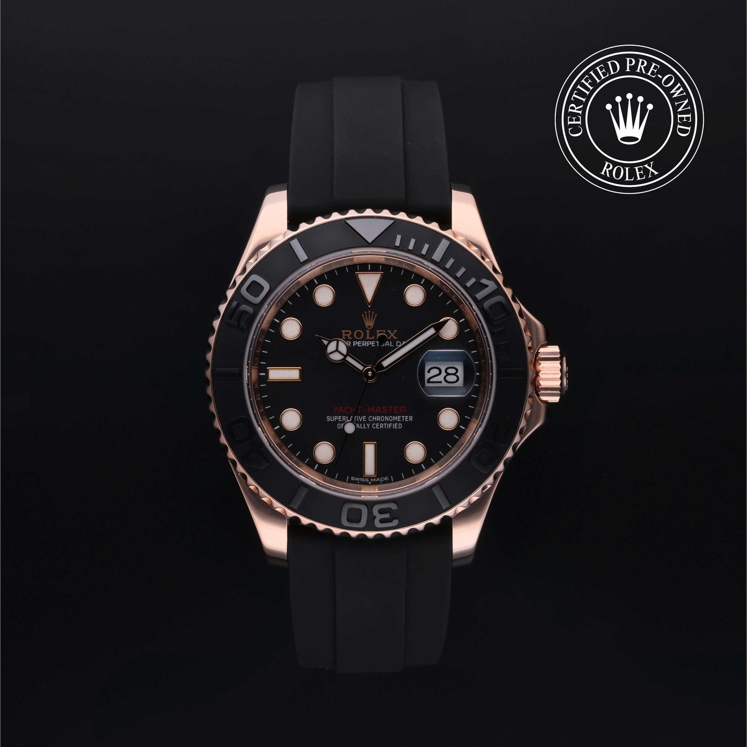 Rolex Certified Pre-owned Yacht-Master M116655-0001 front on black background