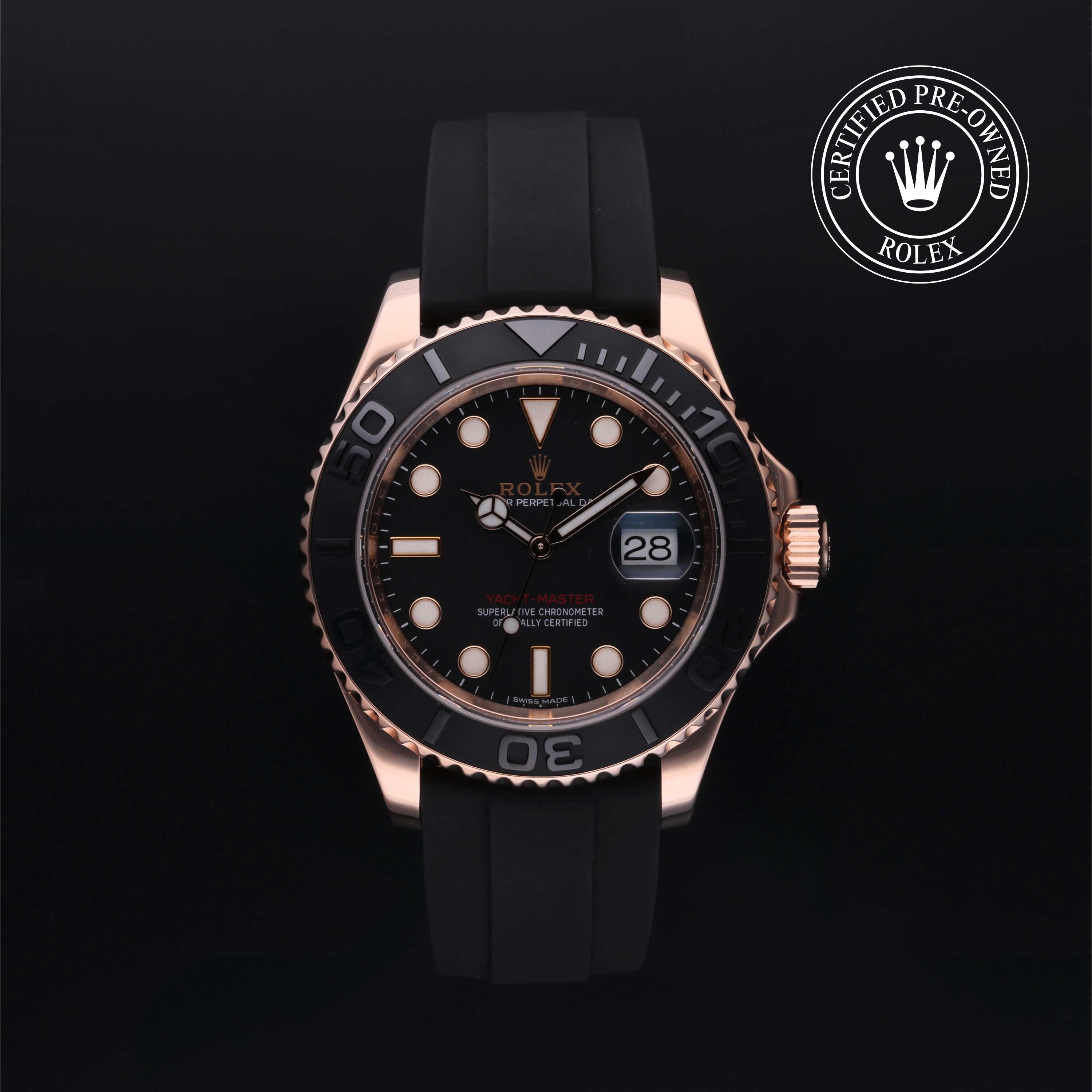 Rolex Certified Pre-owned Yacht-Master M116655-0001 front on black background