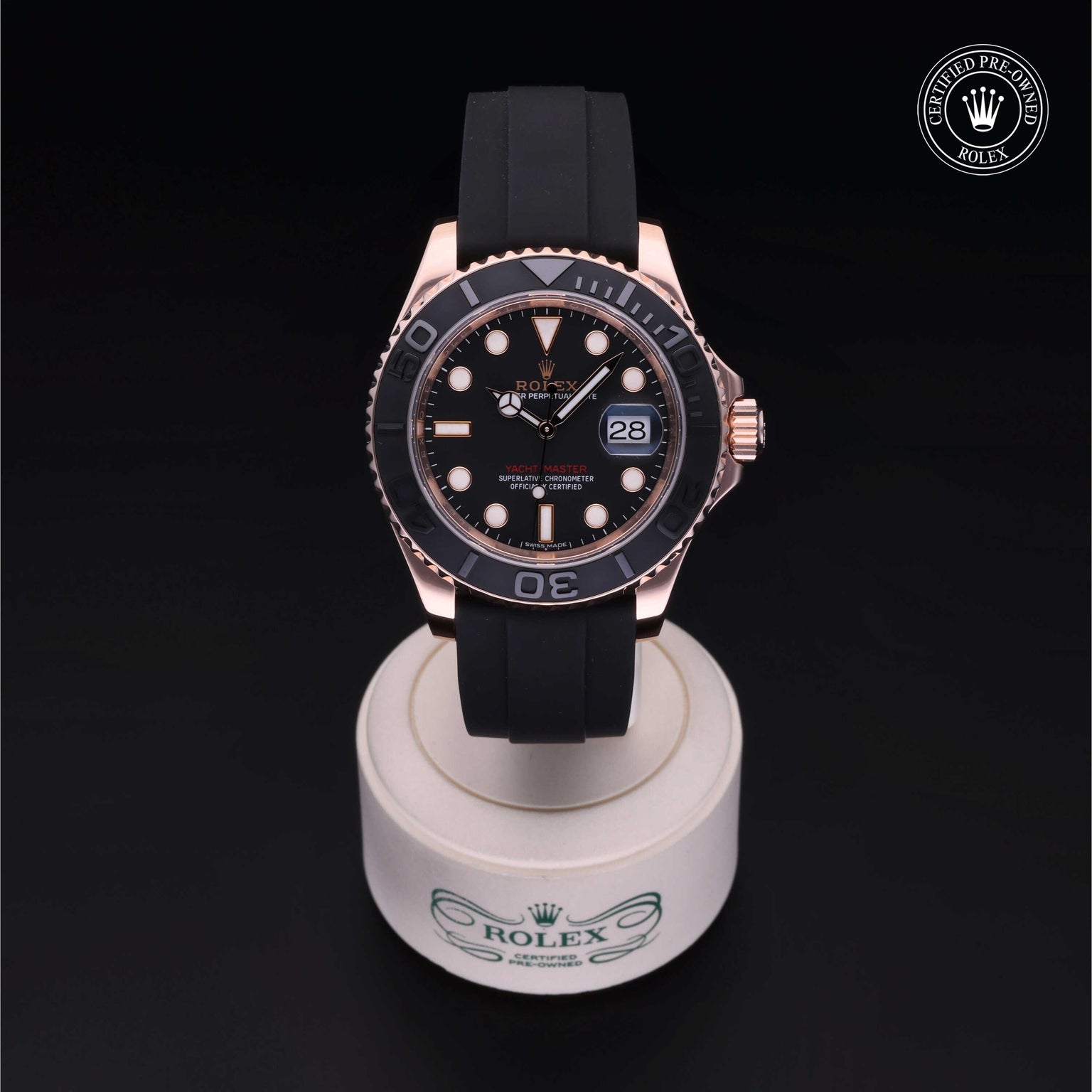 Rolex Certified Pre-owned Yacht-Master M116655-0001 front on black background
