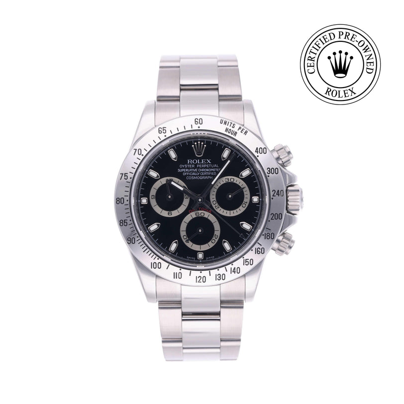 Rolex Certified Pre-owned Daytona M116520-0011 front on white background