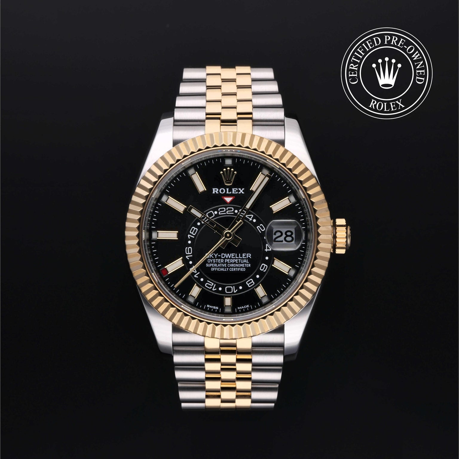 Rolex Certified Pre-owned Sky-Dweller M326933-0005 front on black background