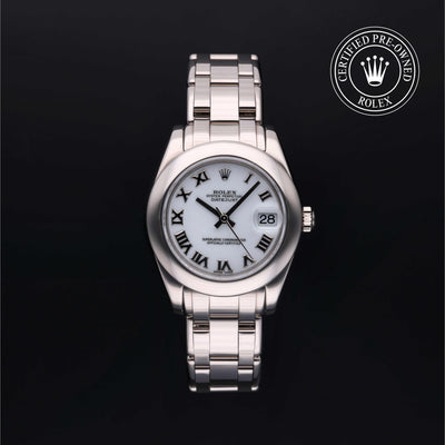 Rolex Certified Pre-owned Pearlmaster M81209-0044 front on black background