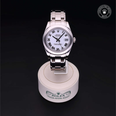Rolex Certified Pre-owned Pearlmaster M81209-0044 front on black background