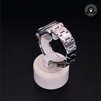 Rolex Certified Pre-owned Pearlmaster M81209-0044 front on black background