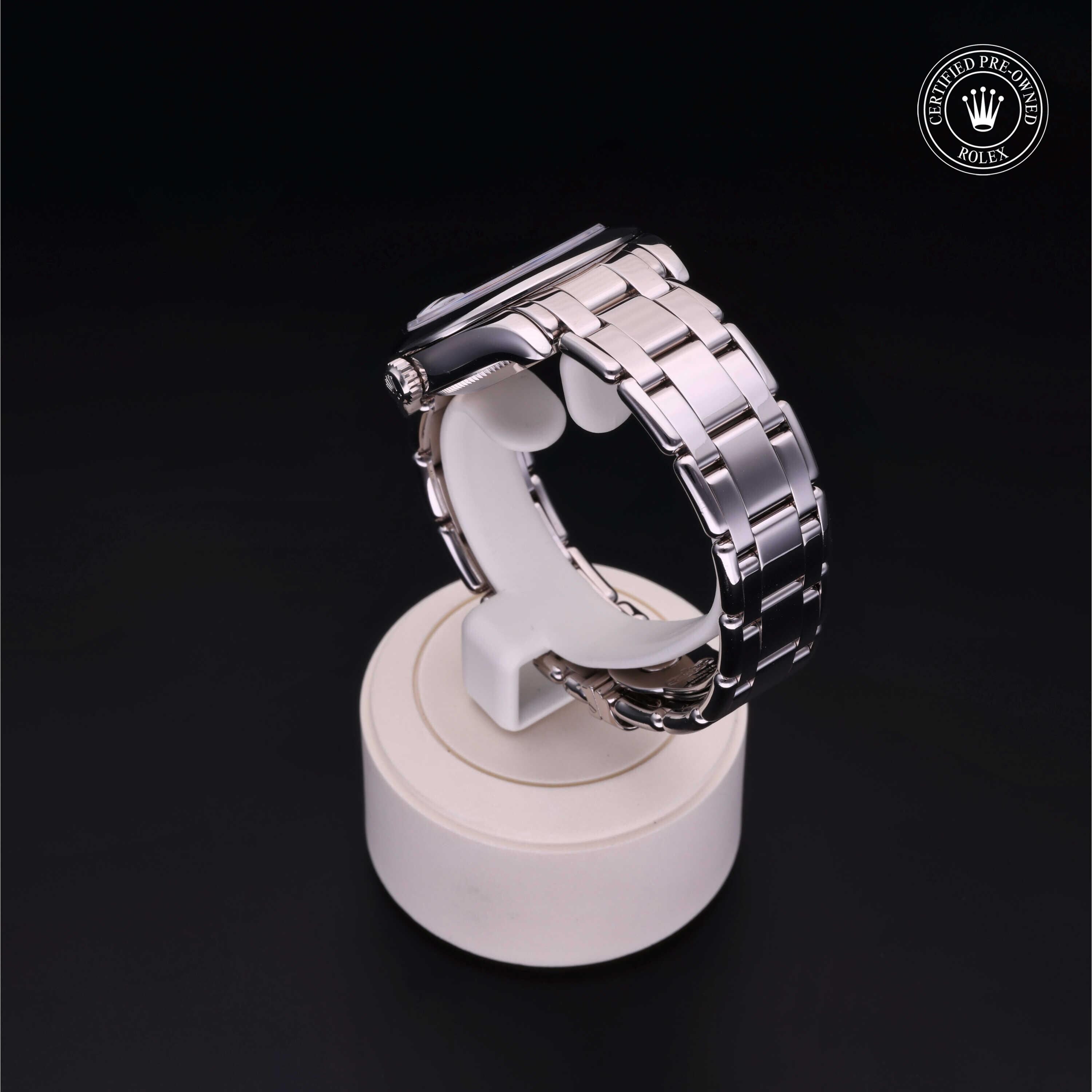 Rolex Certified Pre-owned Pearlmaster M81209-0044 front on black background