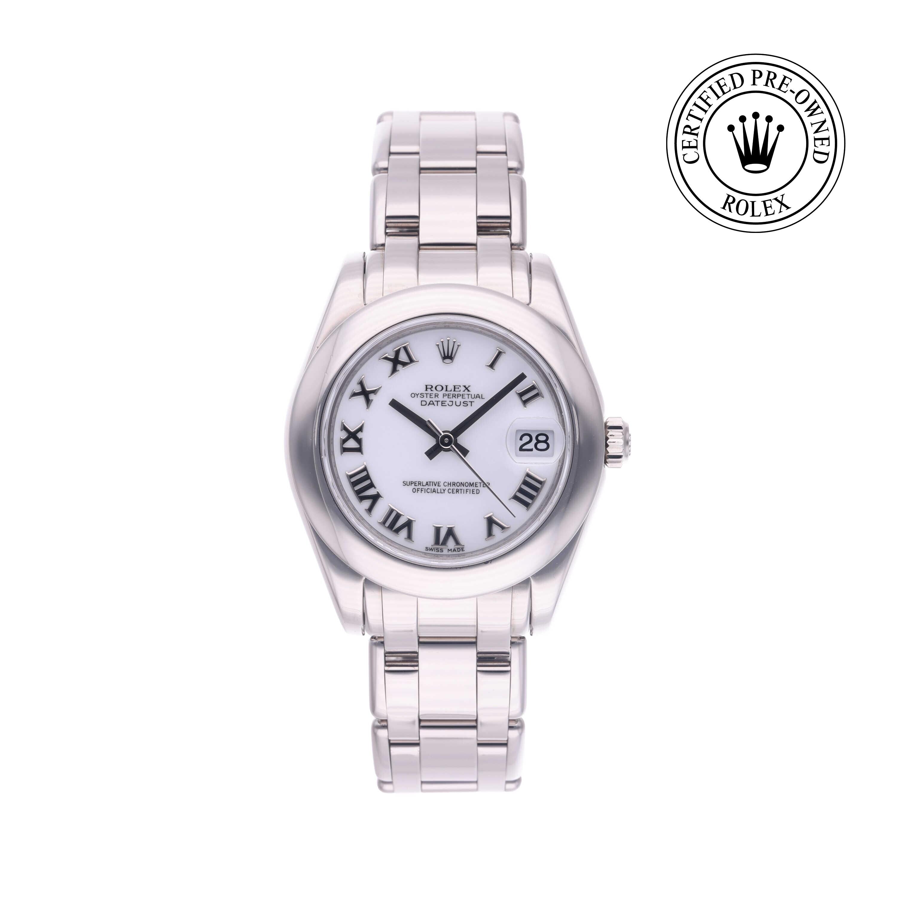 Rolex Certified Pre-owned Pearlmaster M81209-0044 front on white background