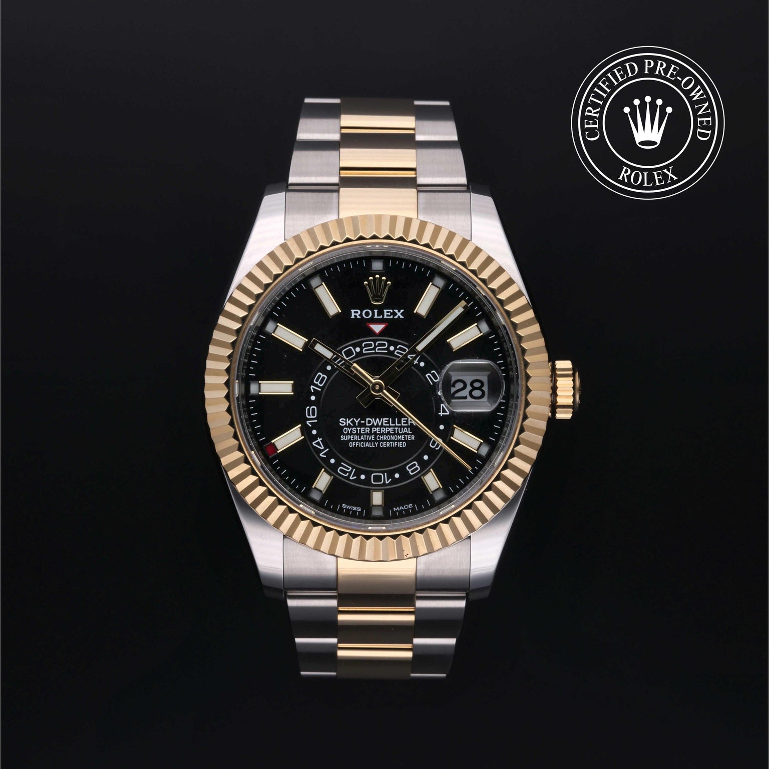 Rolex Certified Pre-owned Sky-Dweller M326933-0002 front on black background