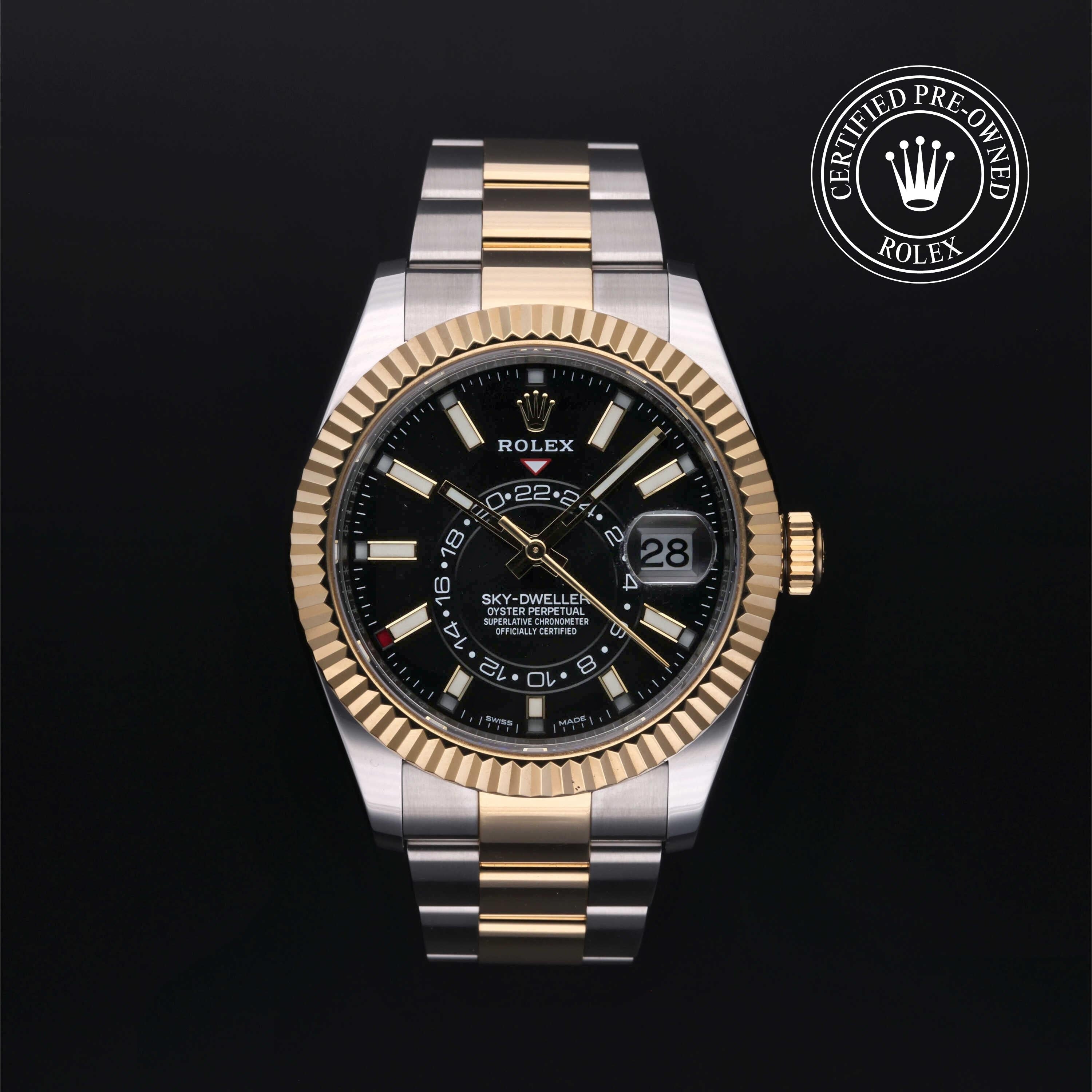 Rolex Certified Pre-owned Sky-Dweller M326933-0002 front on black background